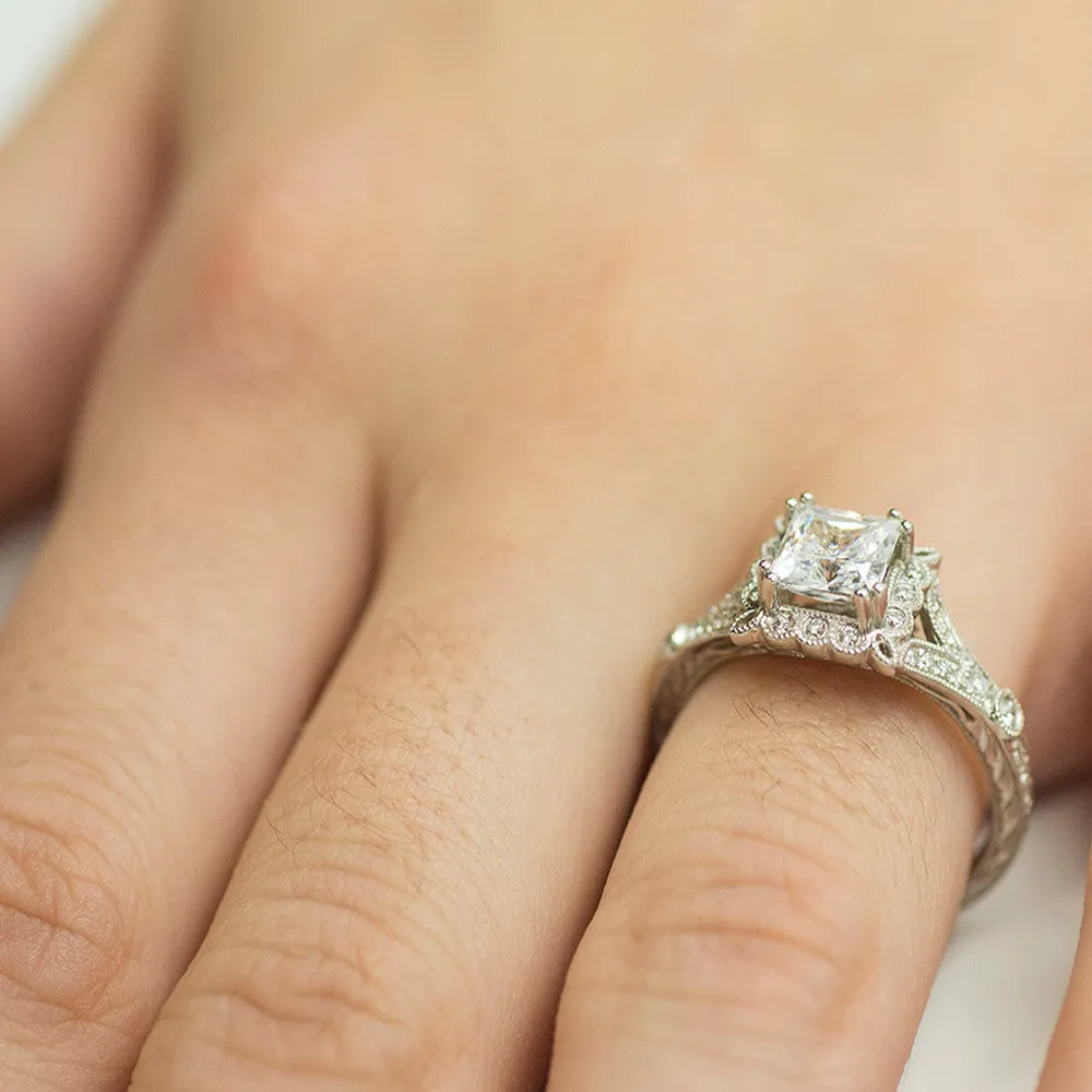 Amavida Platinum Square Halo Engagement Mounting