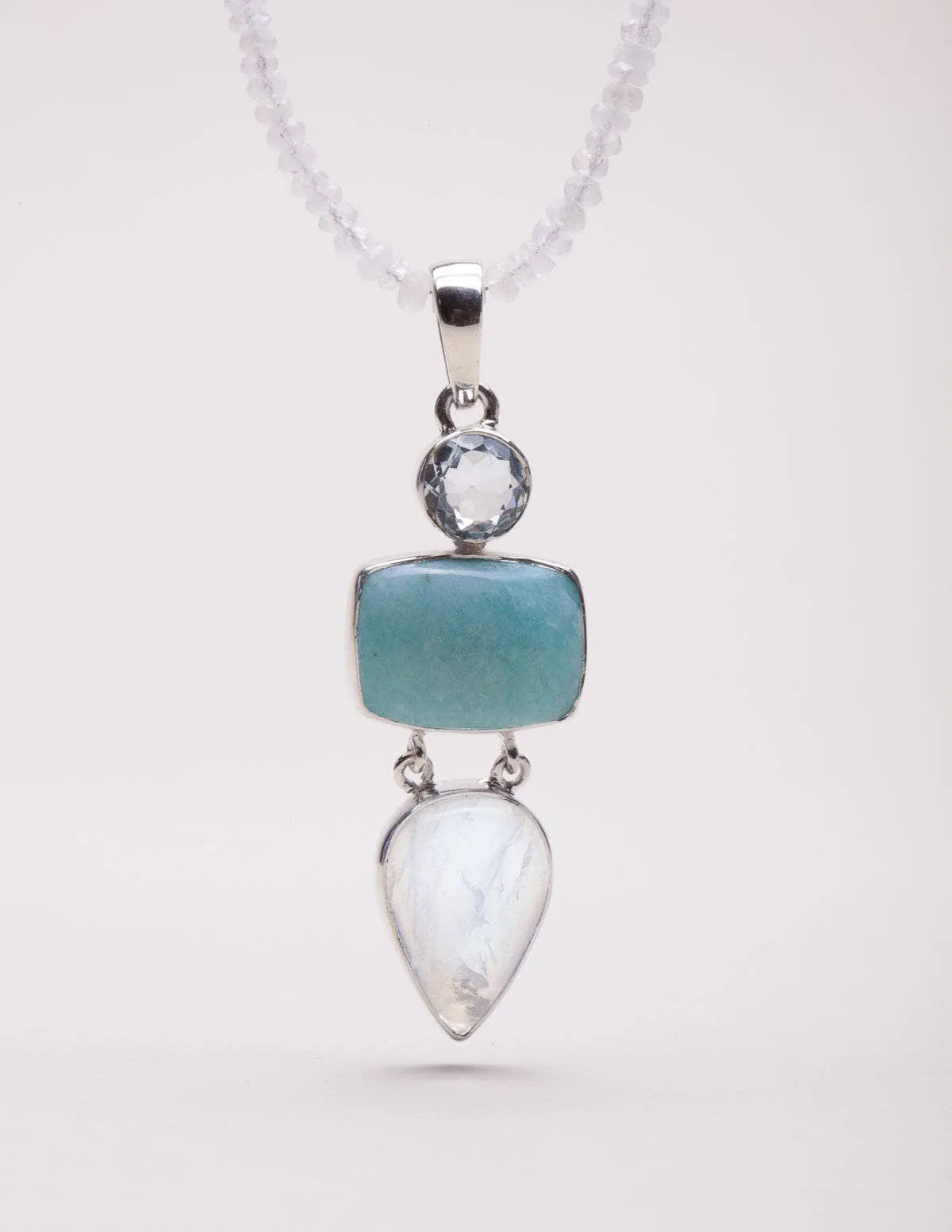 Amazonite, Moonstone and Blue Topaz Pendant - One of a Kind