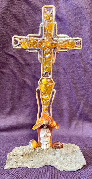 Amber and Copper Standing Cross (3241)