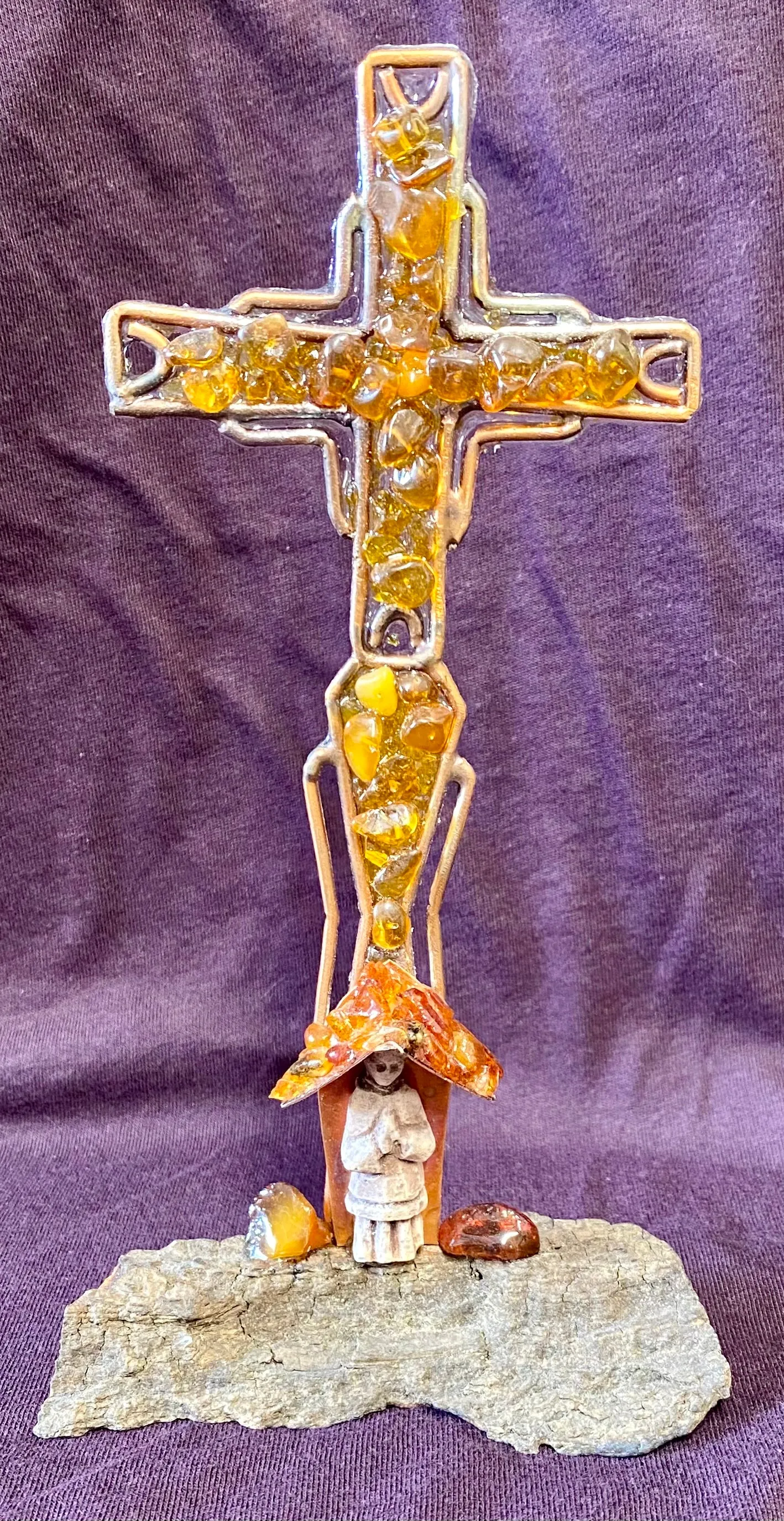 Amber and Copper Standing Cross (3241)