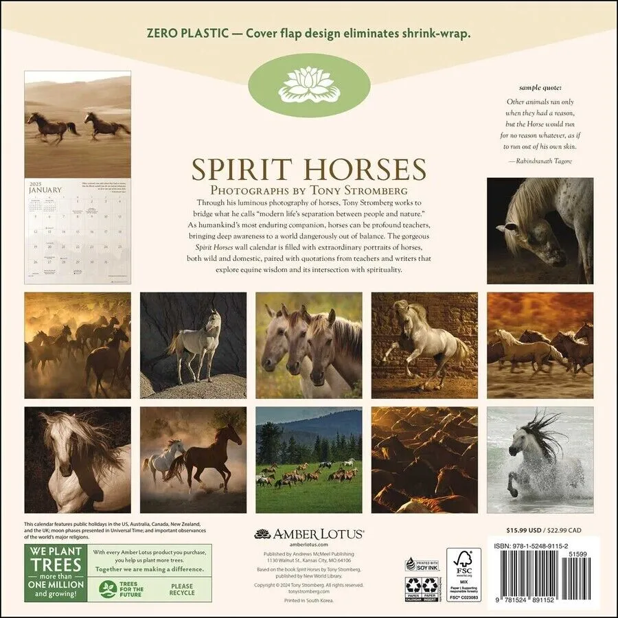 Amber Lotus Spirit Horses by Tony Stromberg 12x12 2025 Wall Calendar