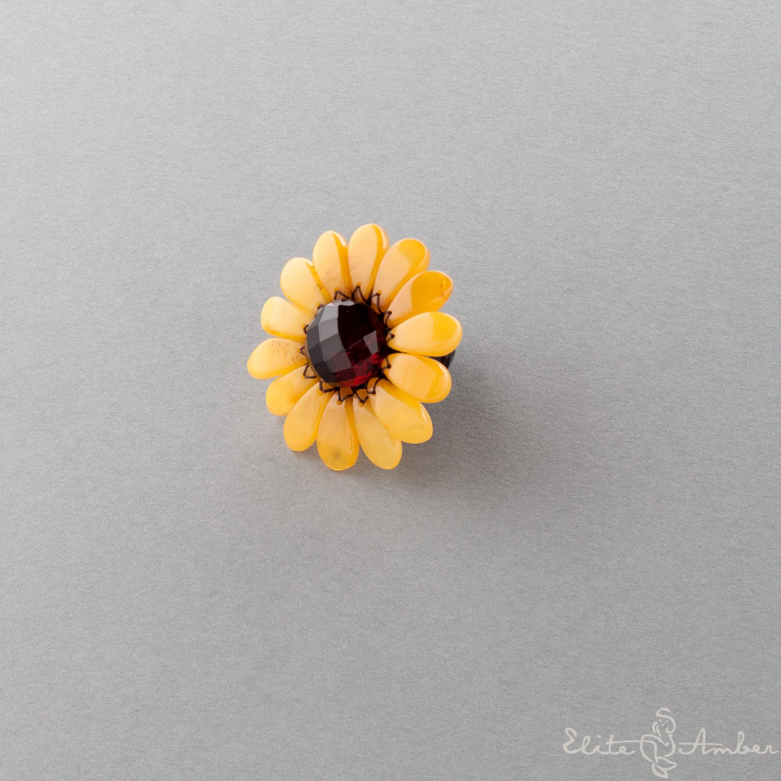 Amber ring "Sunflower"