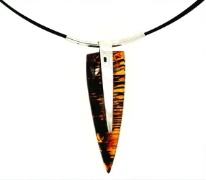 Amber Sterling Silver Pendant with Cord Necklace
