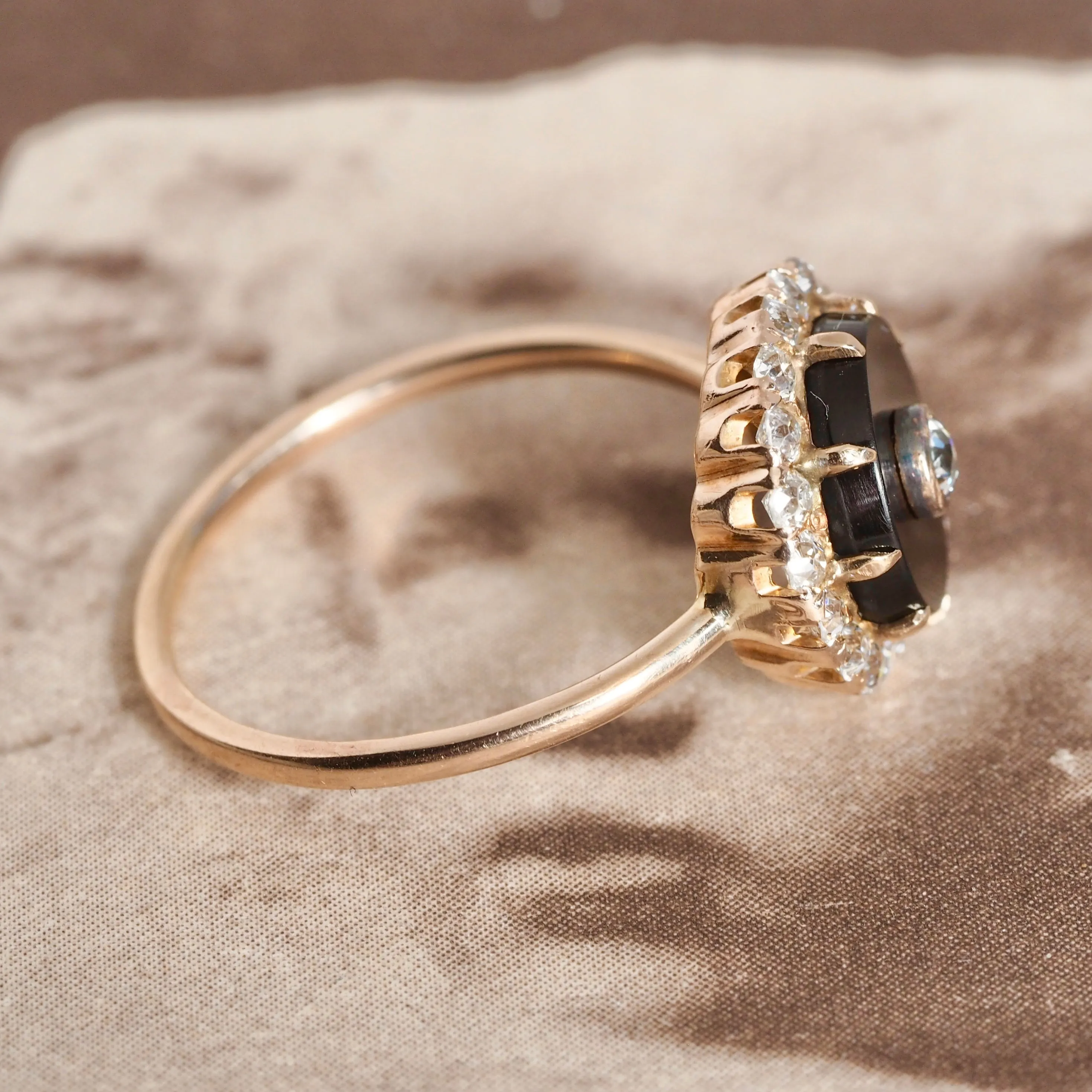 Antique Art Deco 14k Gold Onyx and Diamond Bullseye Ring