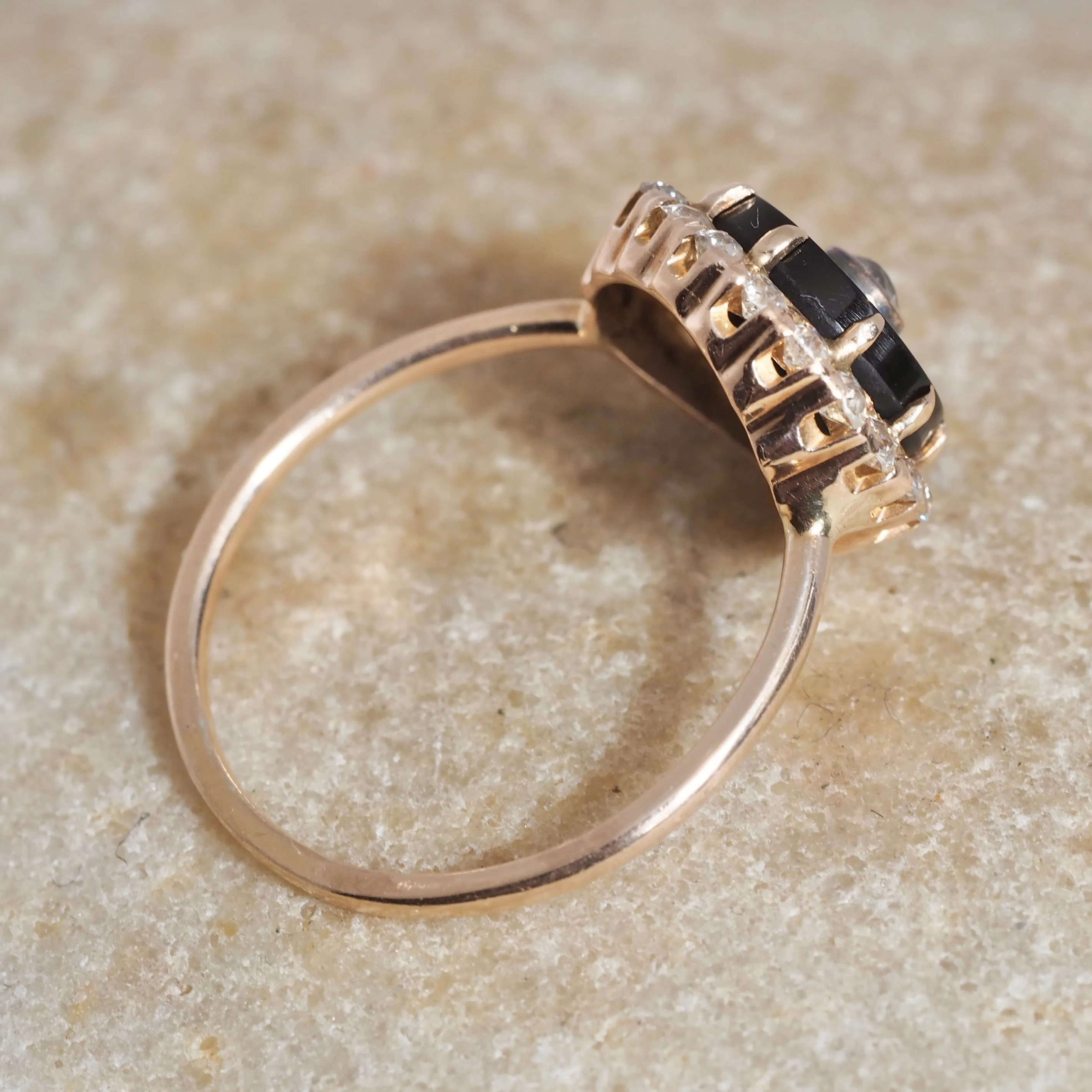 Antique Art Deco 14k Gold Onyx and Diamond Bullseye Ring