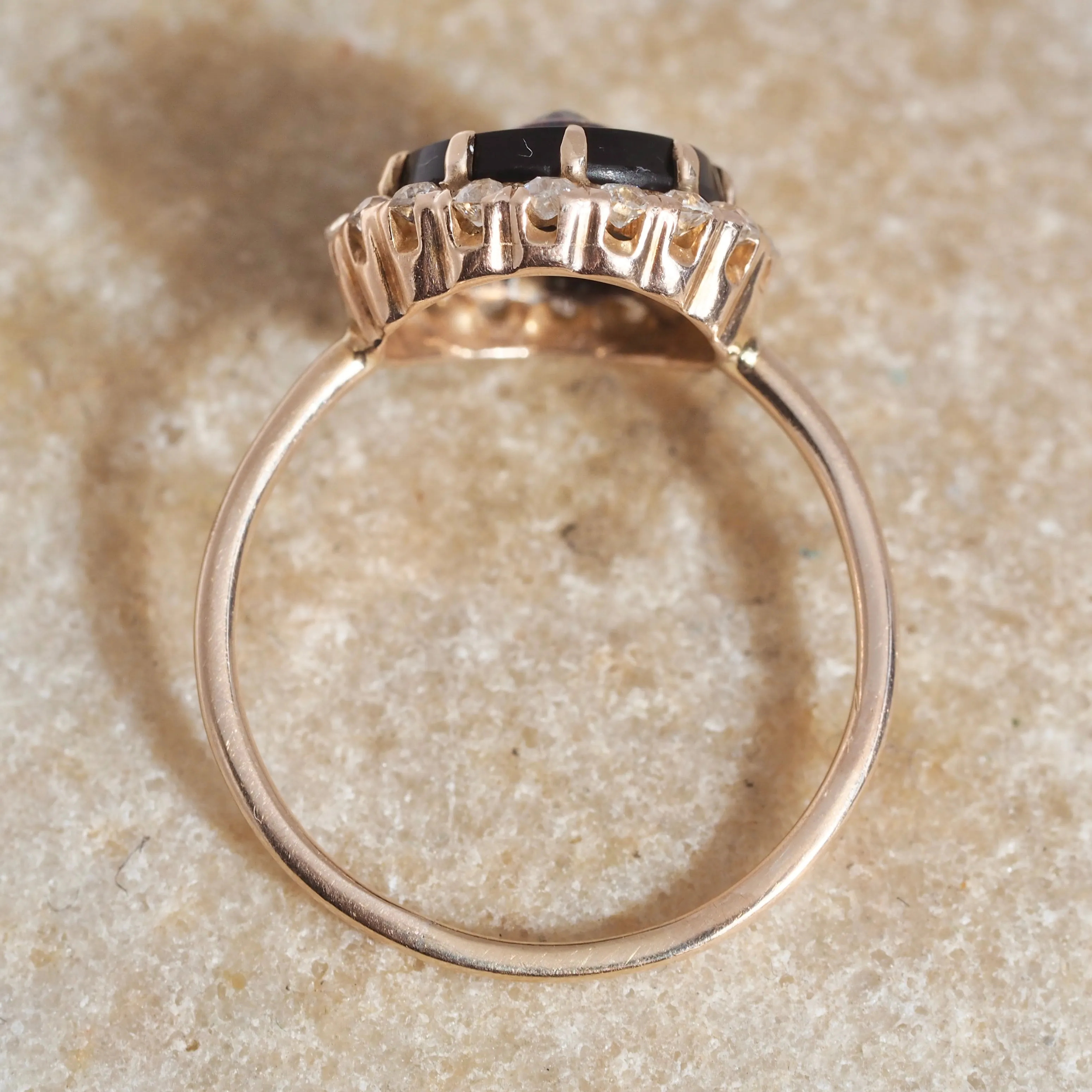 Antique Art Deco 14k Gold Onyx and Diamond Bullseye Ring