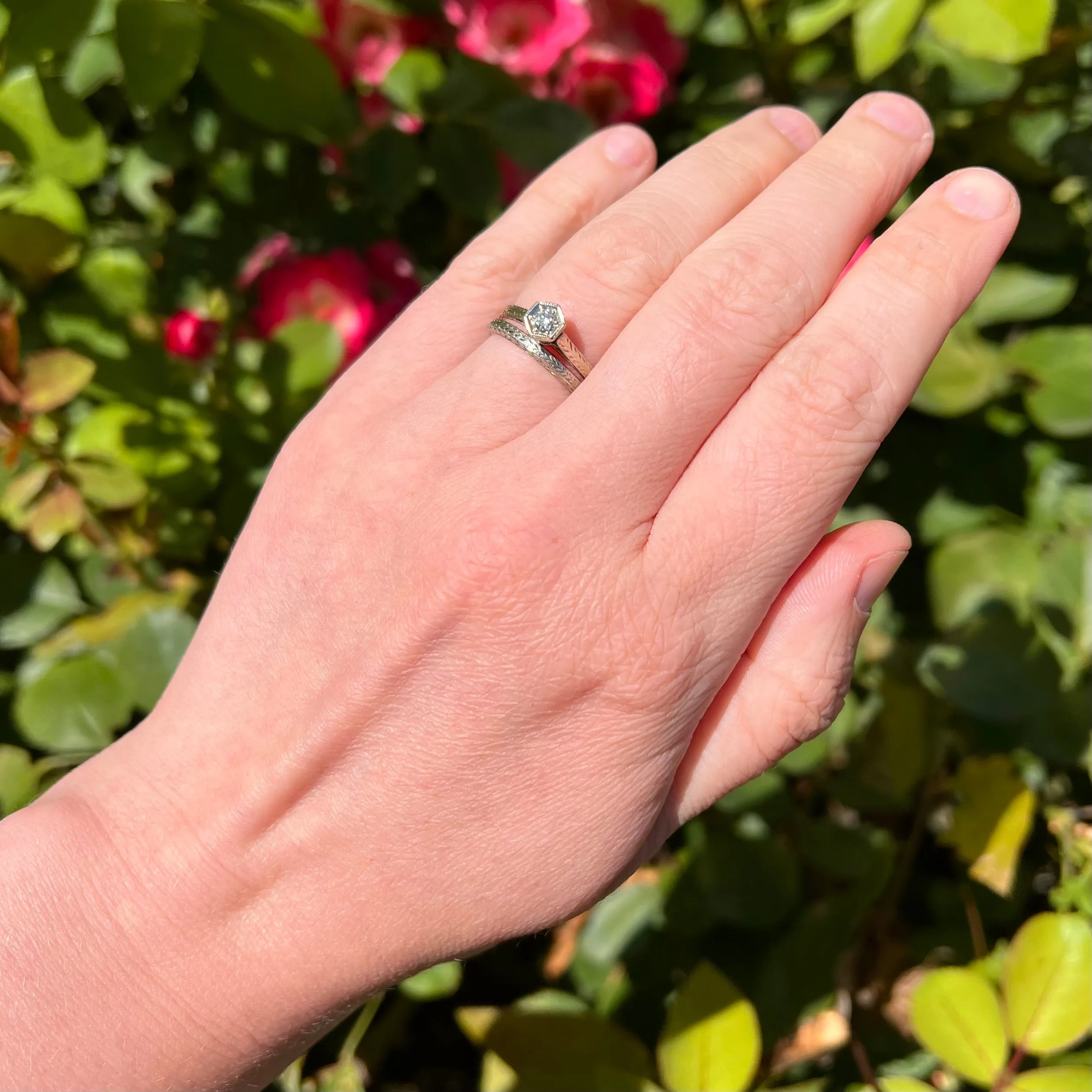 Antique Art Deco 14k White Gold Old European Cut Diamond Engagement Ring
