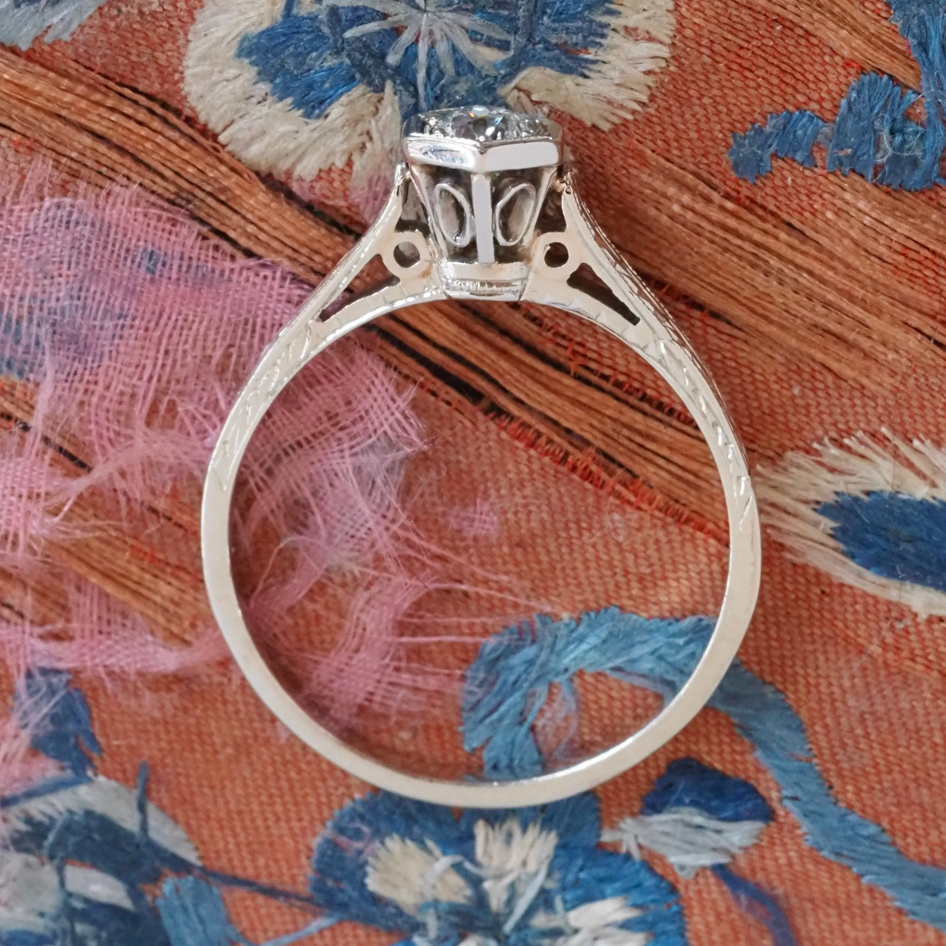 Antique Art Deco 14k White Gold Old European Cut Diamond Engagement Ring