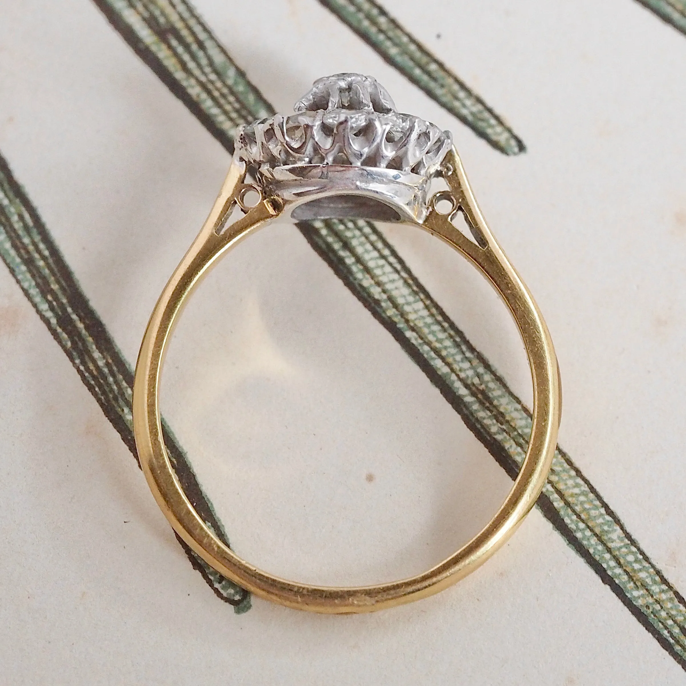 Antique Old Mine Cut Diamond Cluster 18k Gold and Platinum Engagement Ring