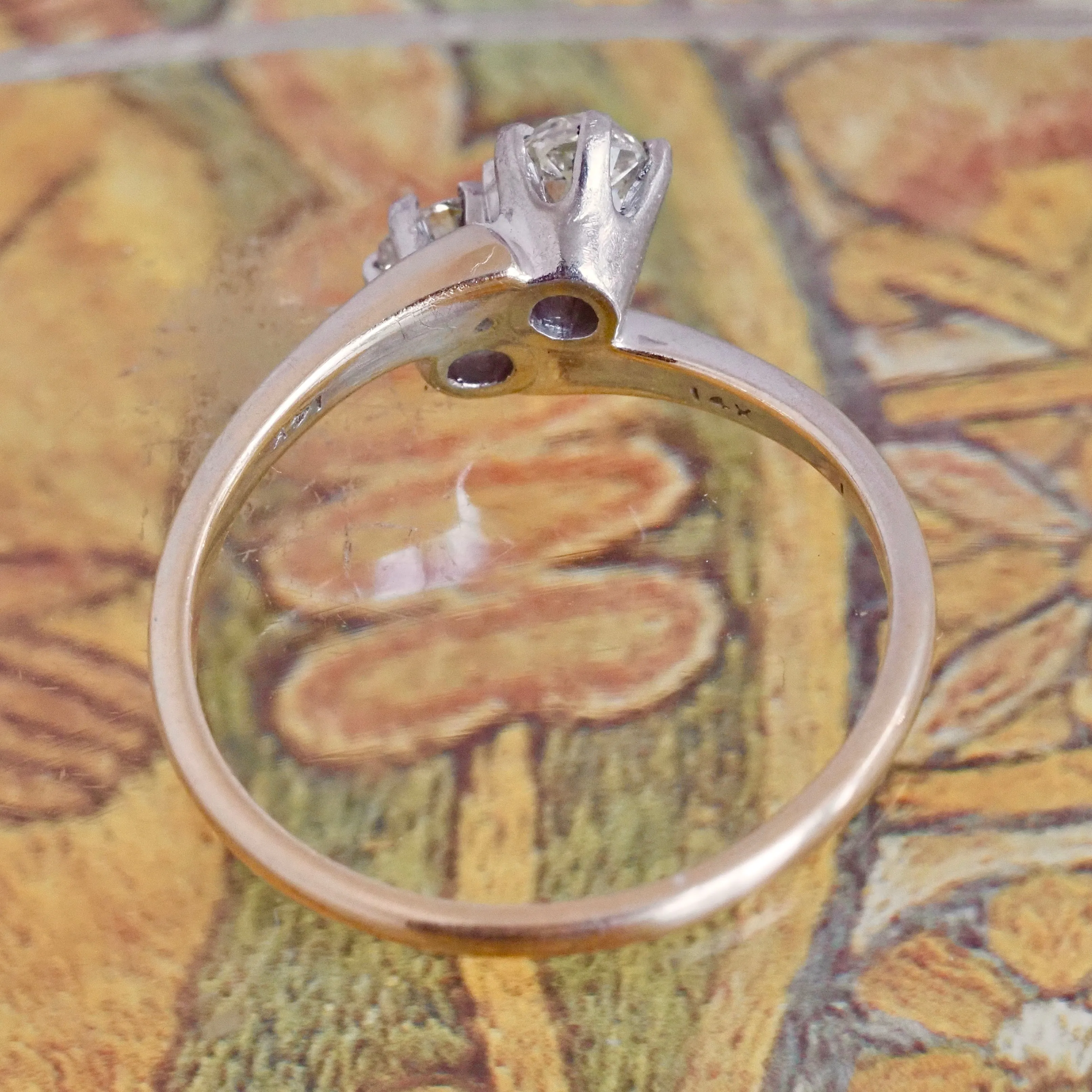 Antique Old Mine Cut Diamond Moi et Toi Engagement Ring