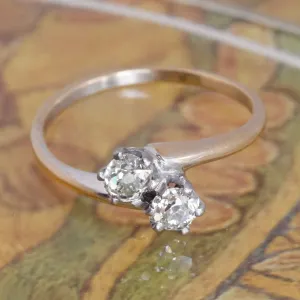 Antique Old Mine Cut Diamond Moi et Toi Engagement Ring