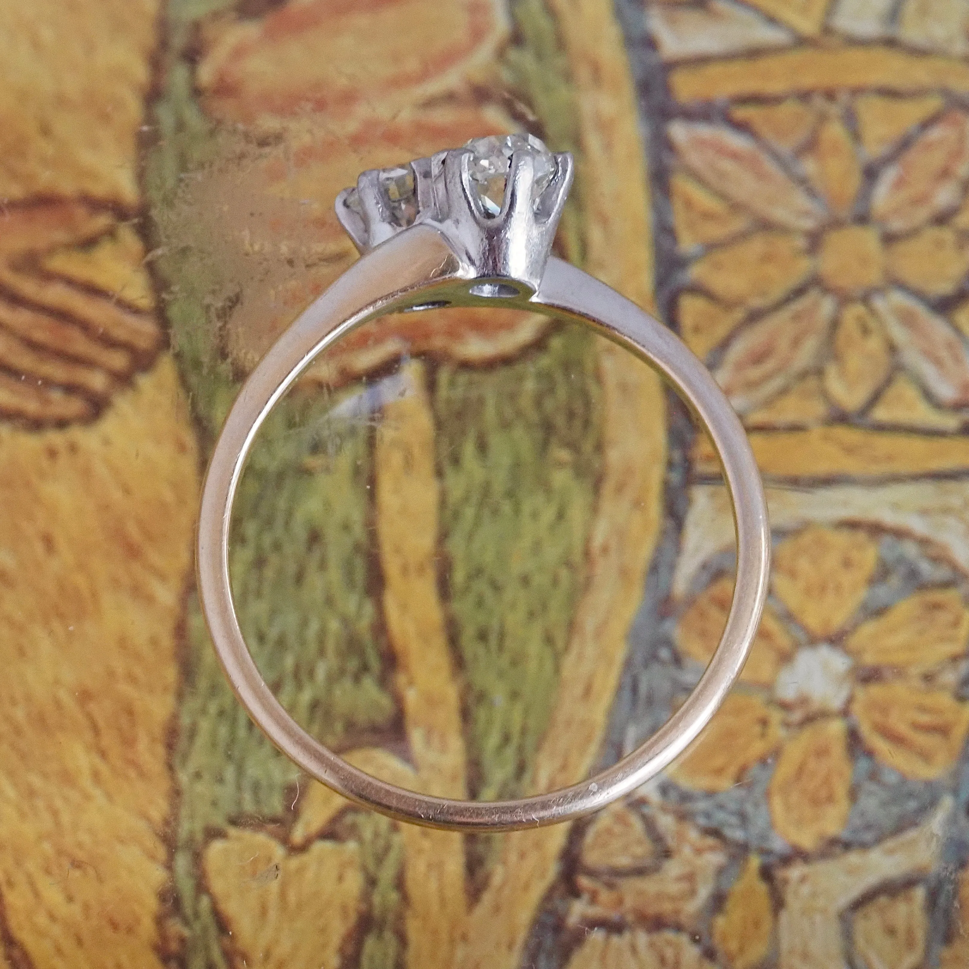 Antique Old Mine Cut Diamond Moi et Toi Engagement Ring
