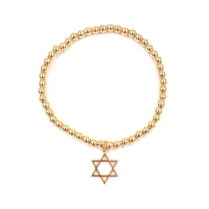Ashley Gold Stainless Steel Gold Plated Open Star Floating Charm Stretch Beaded Bracelet