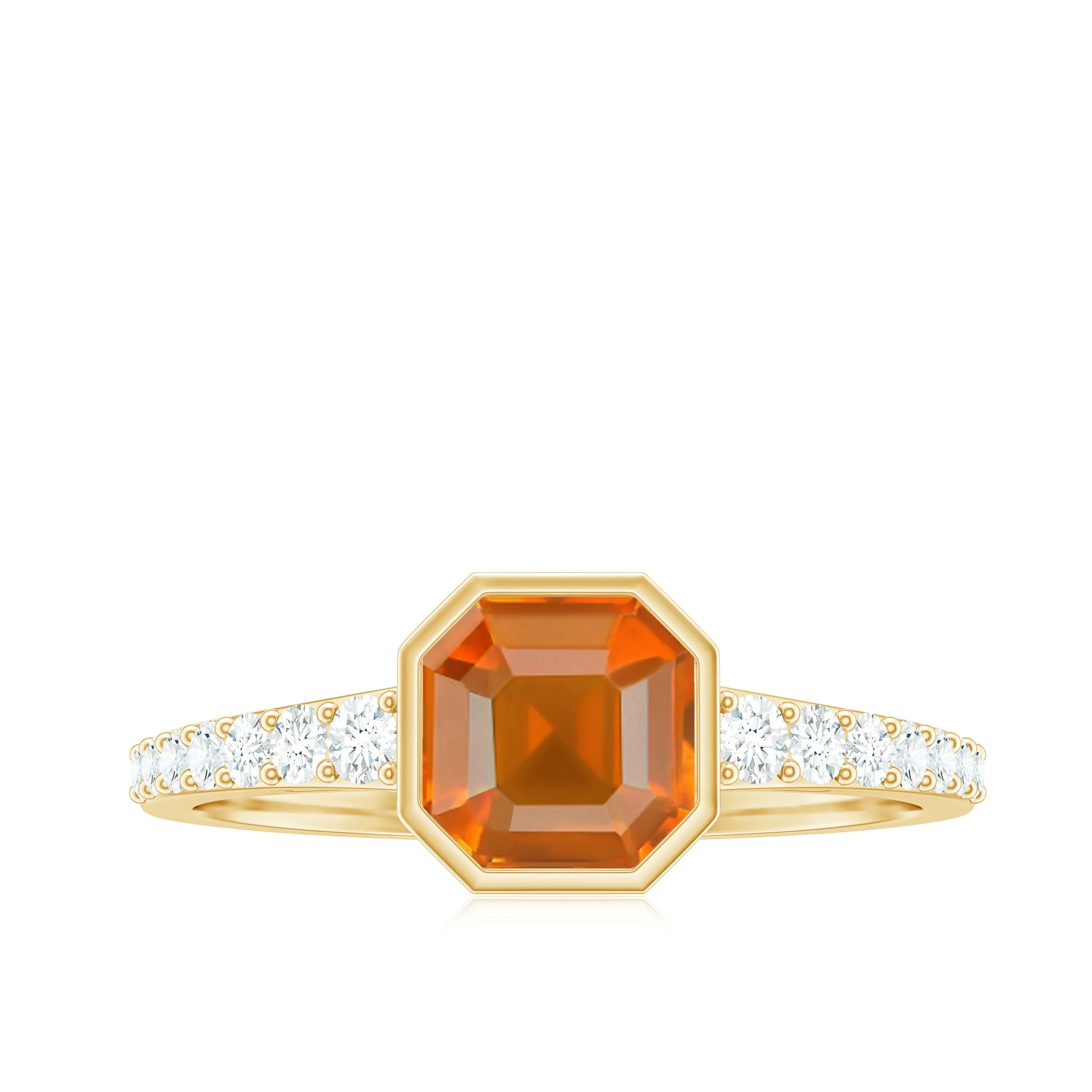Asscher Fire Opal Solitaire Ring with Diamond Side Stones