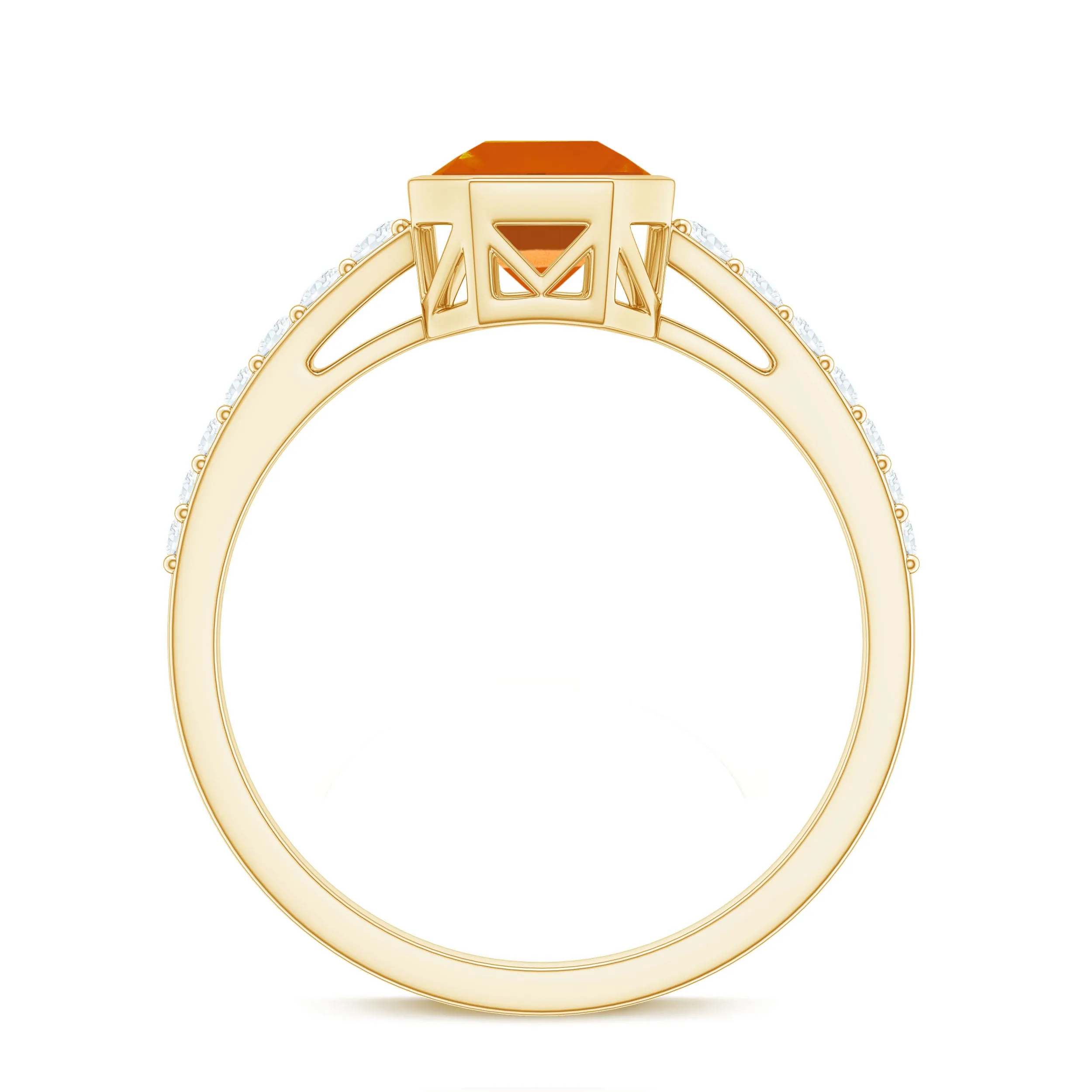 Asscher Fire Opal Solitaire Ring with Diamond Side Stones
