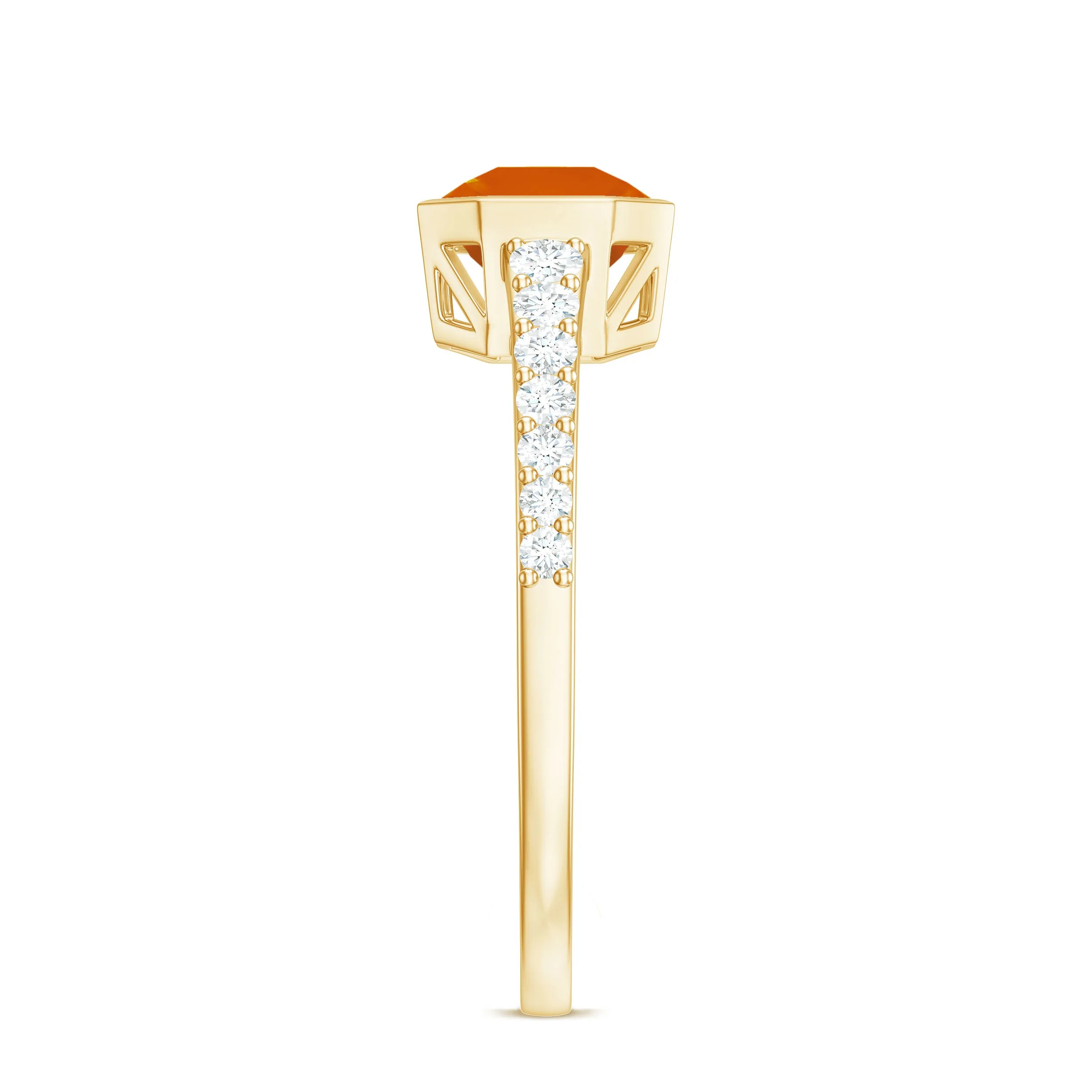 Asscher Fire Opal Solitaire Ring with Diamond Side Stones