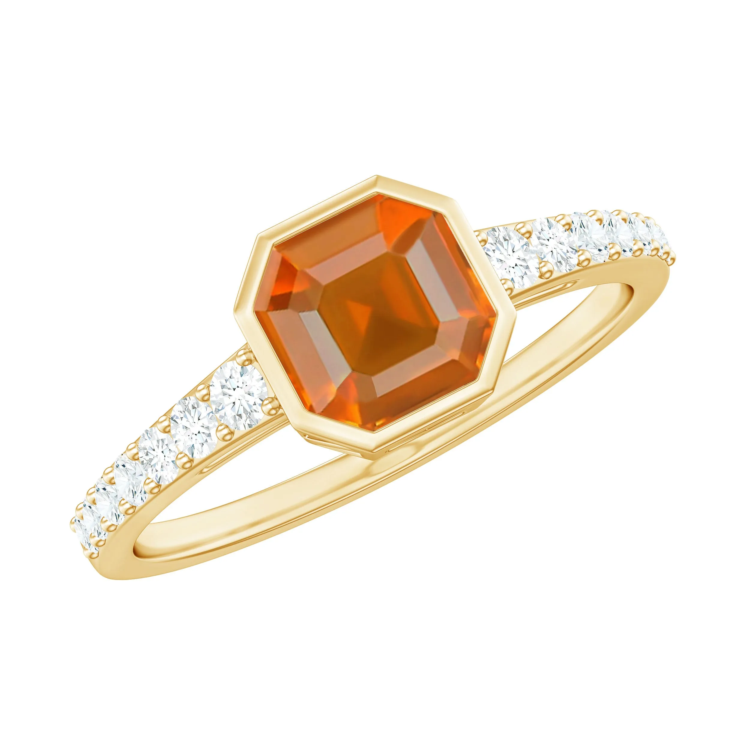 Asscher Fire Opal Solitaire Ring with Diamond Side Stones