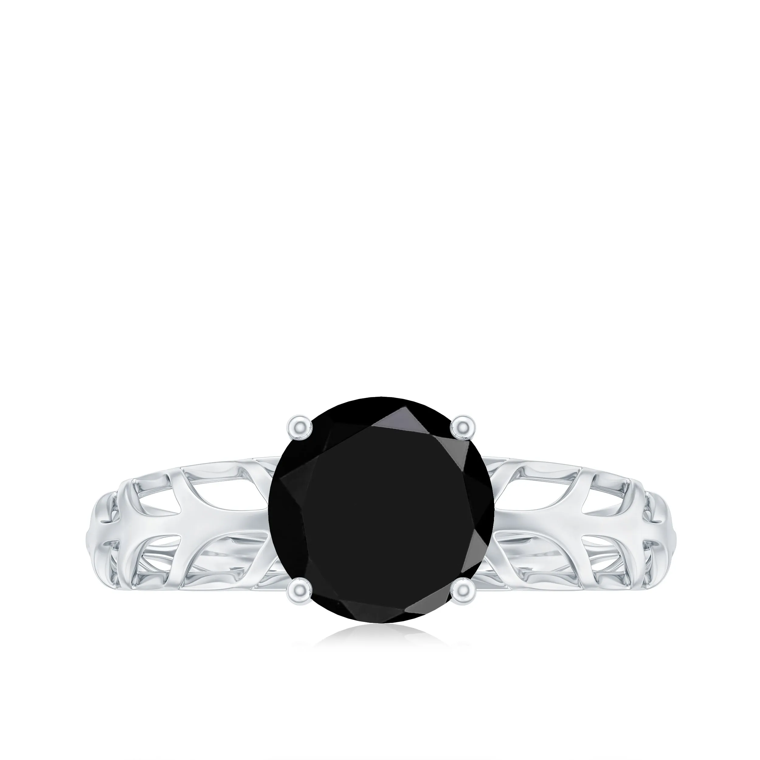 August Birthstone Black Spinel Engagement Ring with Filigree Design