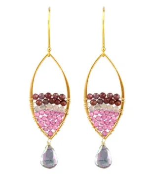 AVF Gold Mystic Topaz, Pink Topaz, Gray Moonstone & Ruby Marquise Earrings (SI6712)