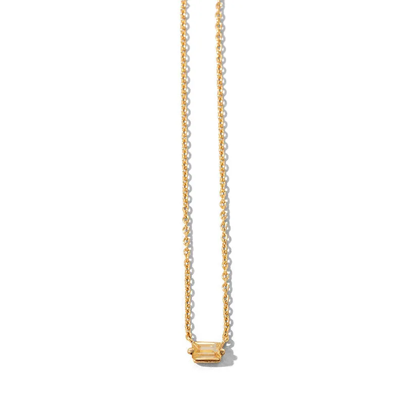 Baguette Mini Necklace, Citrine, Gold