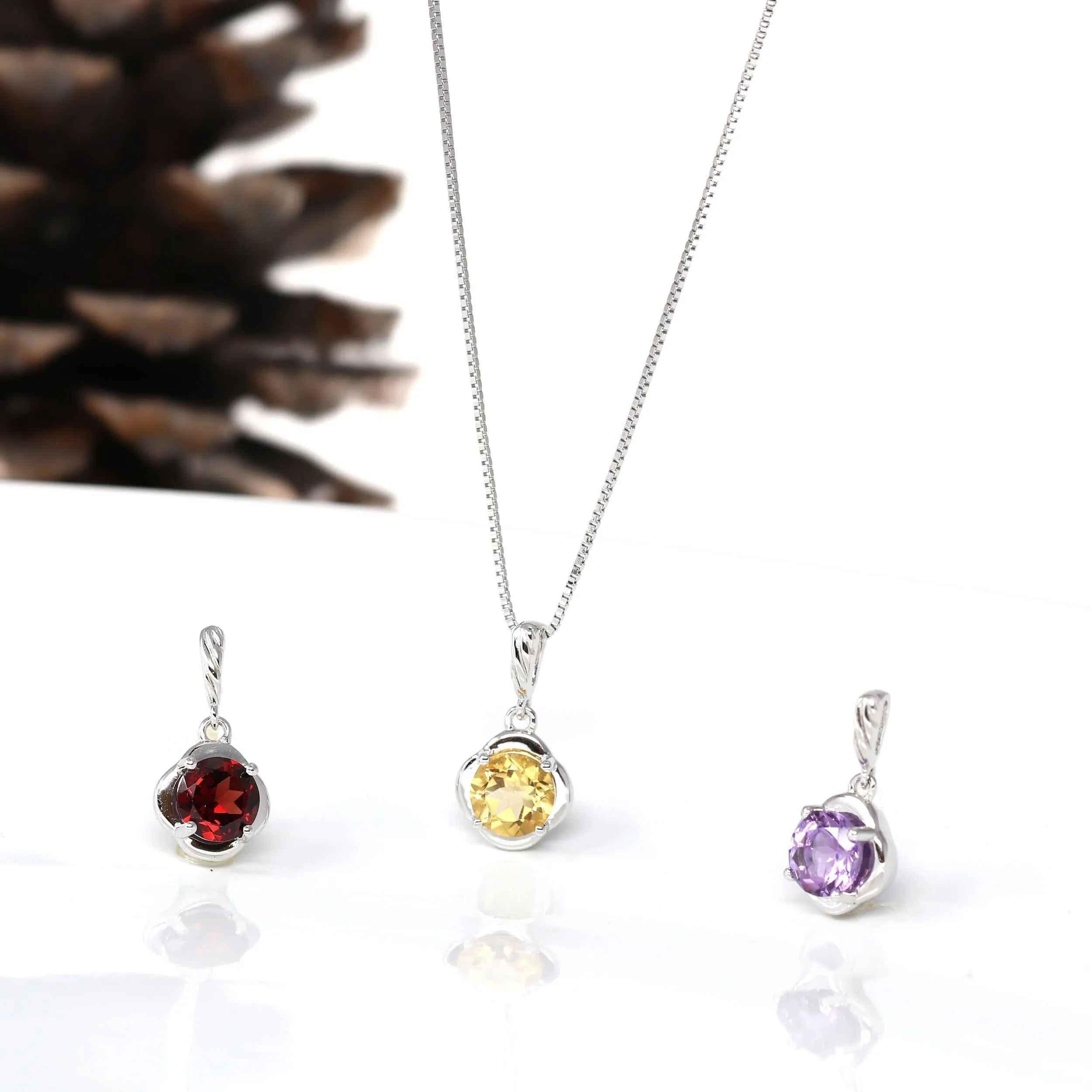 Baikalla™ Classic Sterling Silver Natural Amethyst Citrine Garnet Necklace With CZ