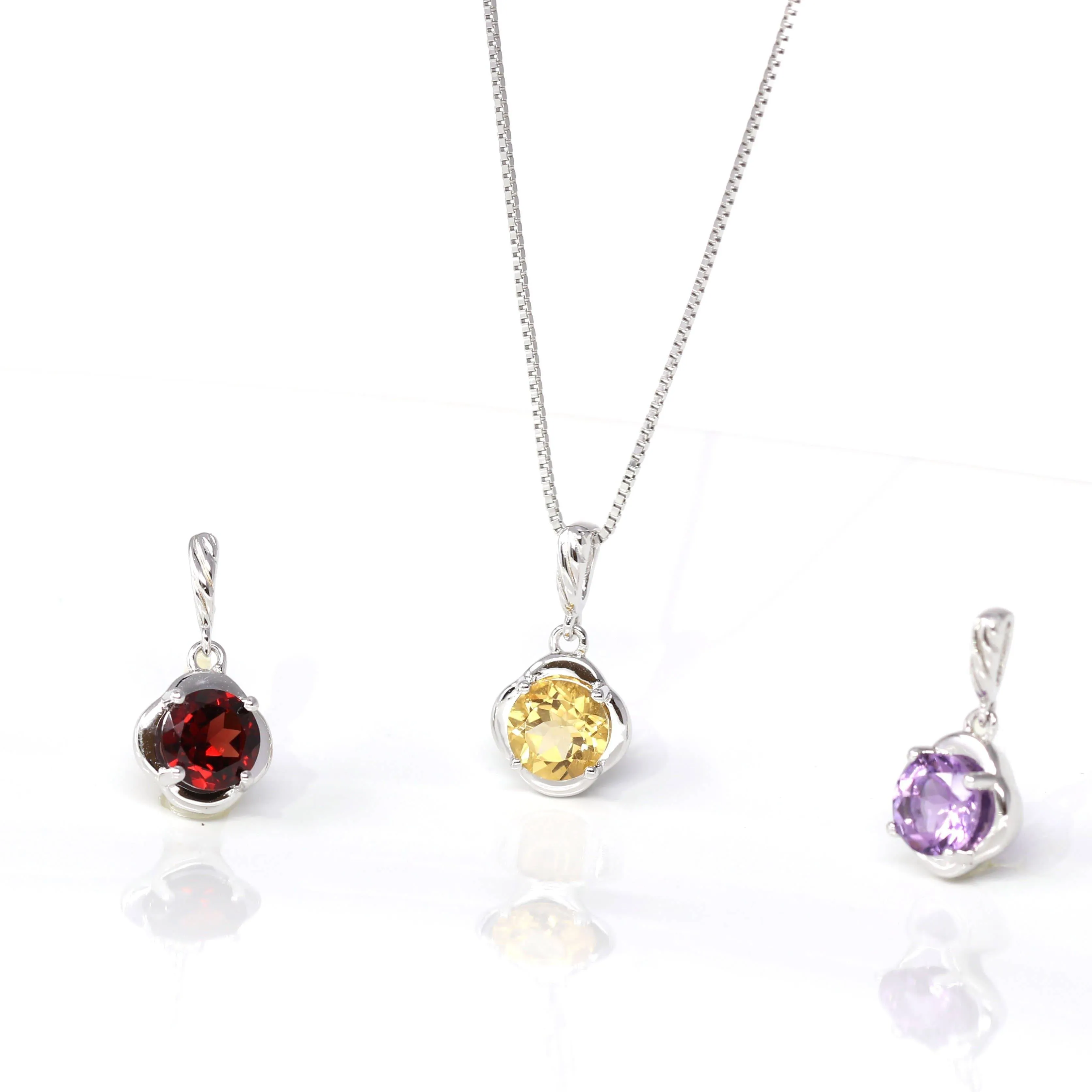Baikalla™ Classic Sterling Silver Natural Amethyst Citrine Garnet Necklace With CZ