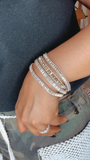 Bali Beaded Cord Magnetic Bracelet, Silver/Gold