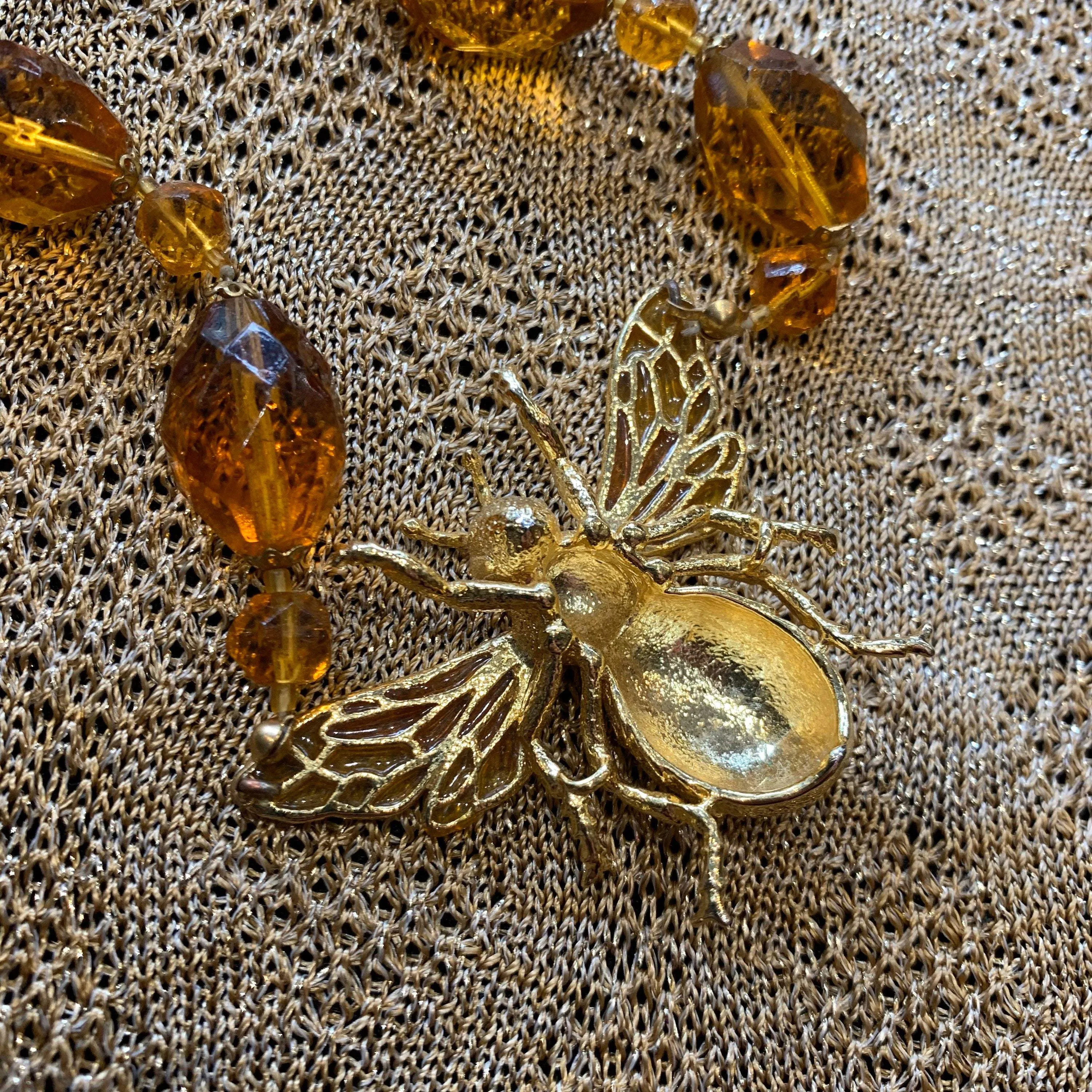 Bee Necklace Amber Glass by Bill Skinner
