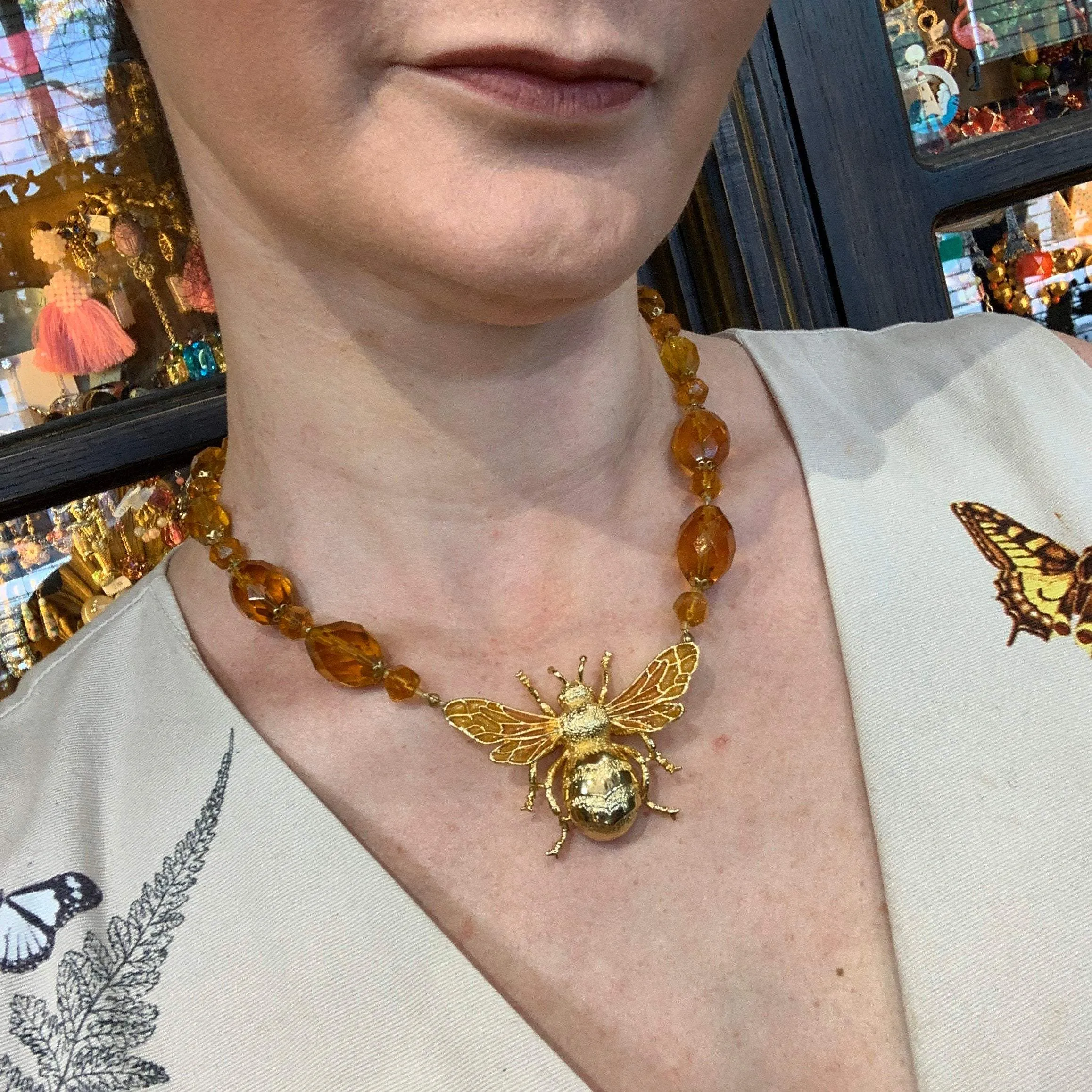 Bee Necklace Amber Glass by Bill Skinner