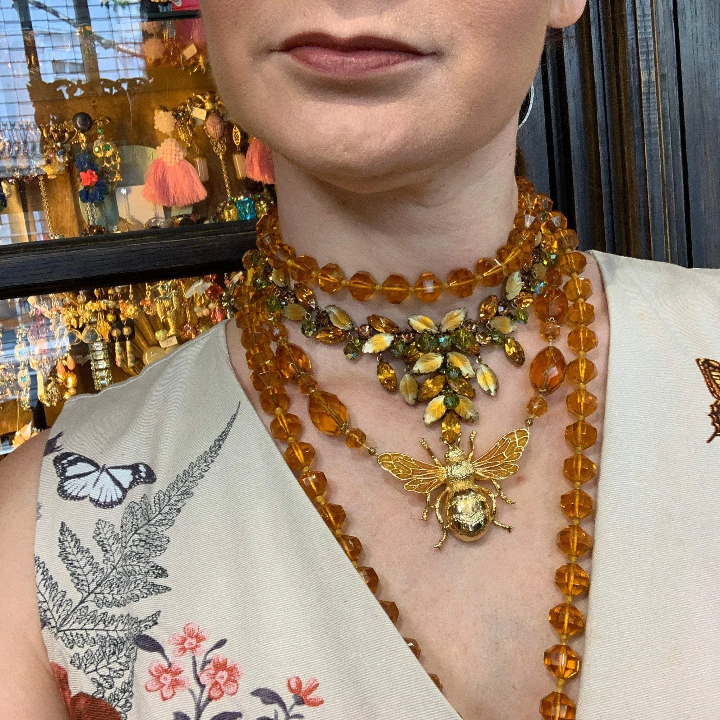 Bee Necklace Amber Glass by Bill Skinner