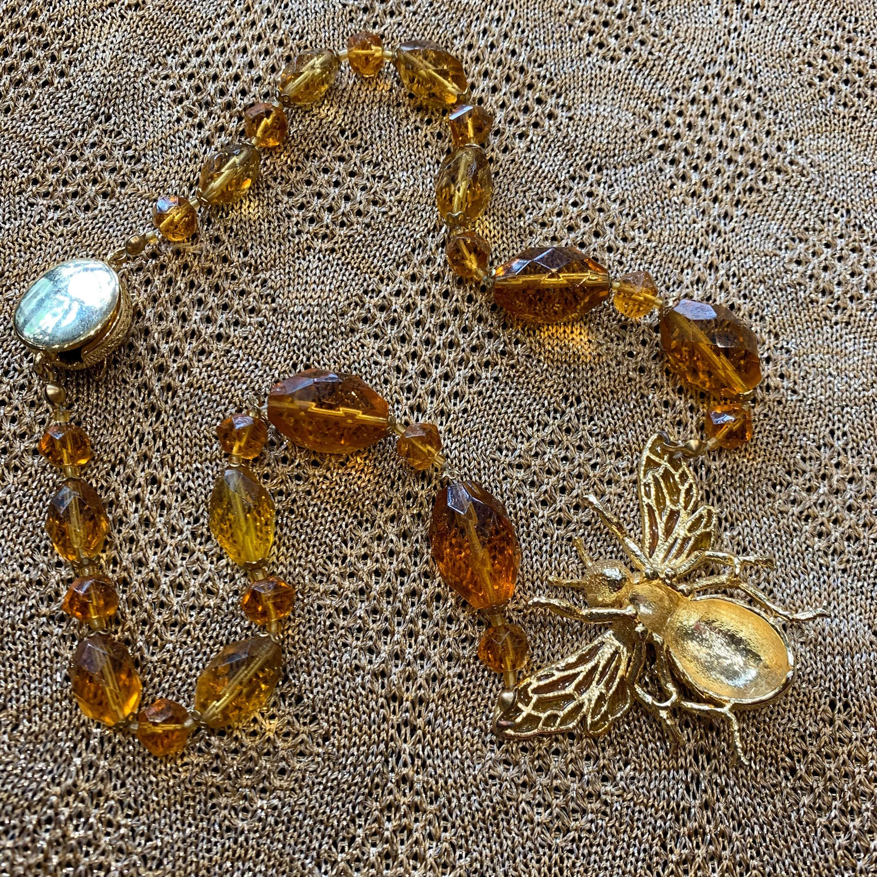 Bee Necklace Amber Glass by Bill Skinner