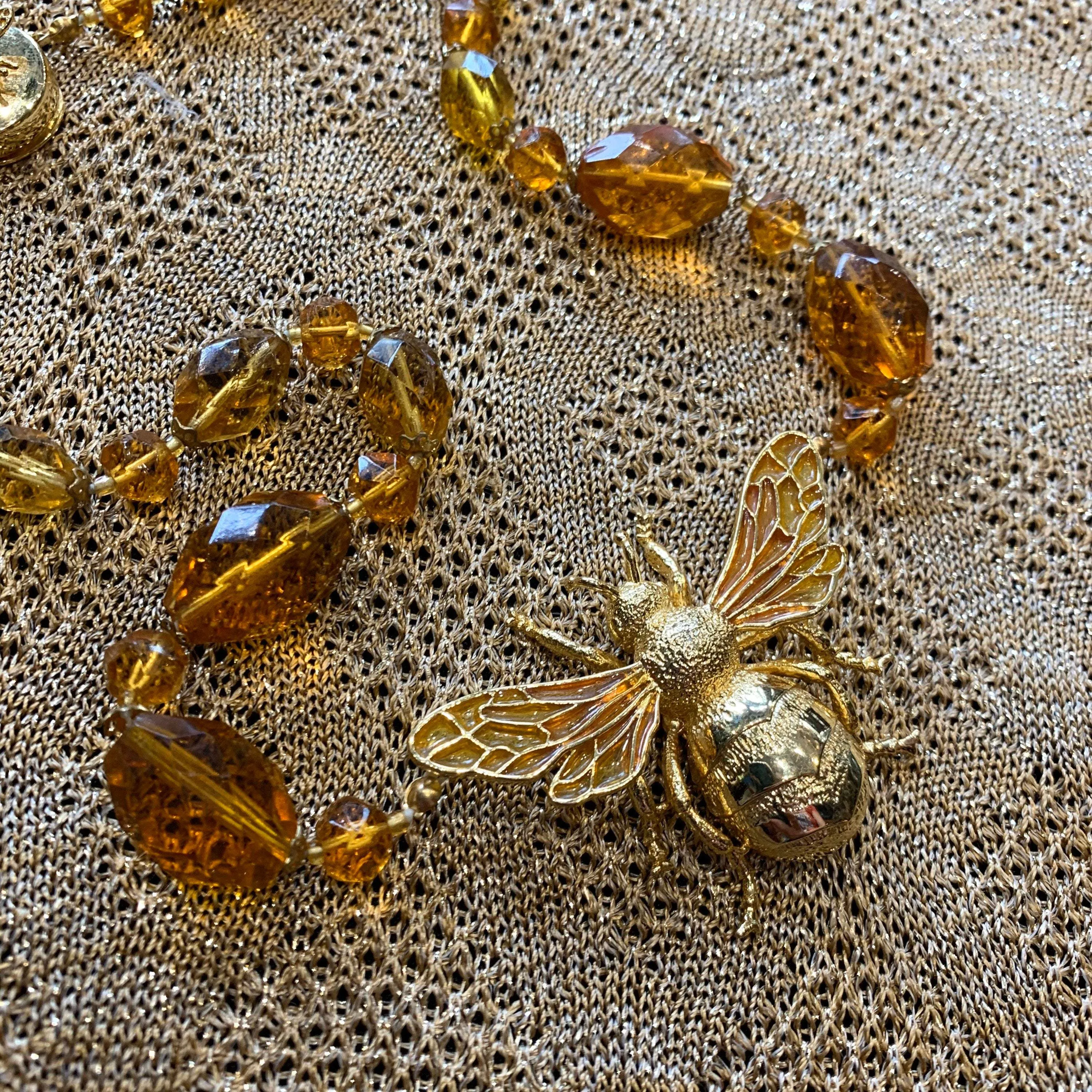 Bee Necklace Amber Glass by Bill Skinner