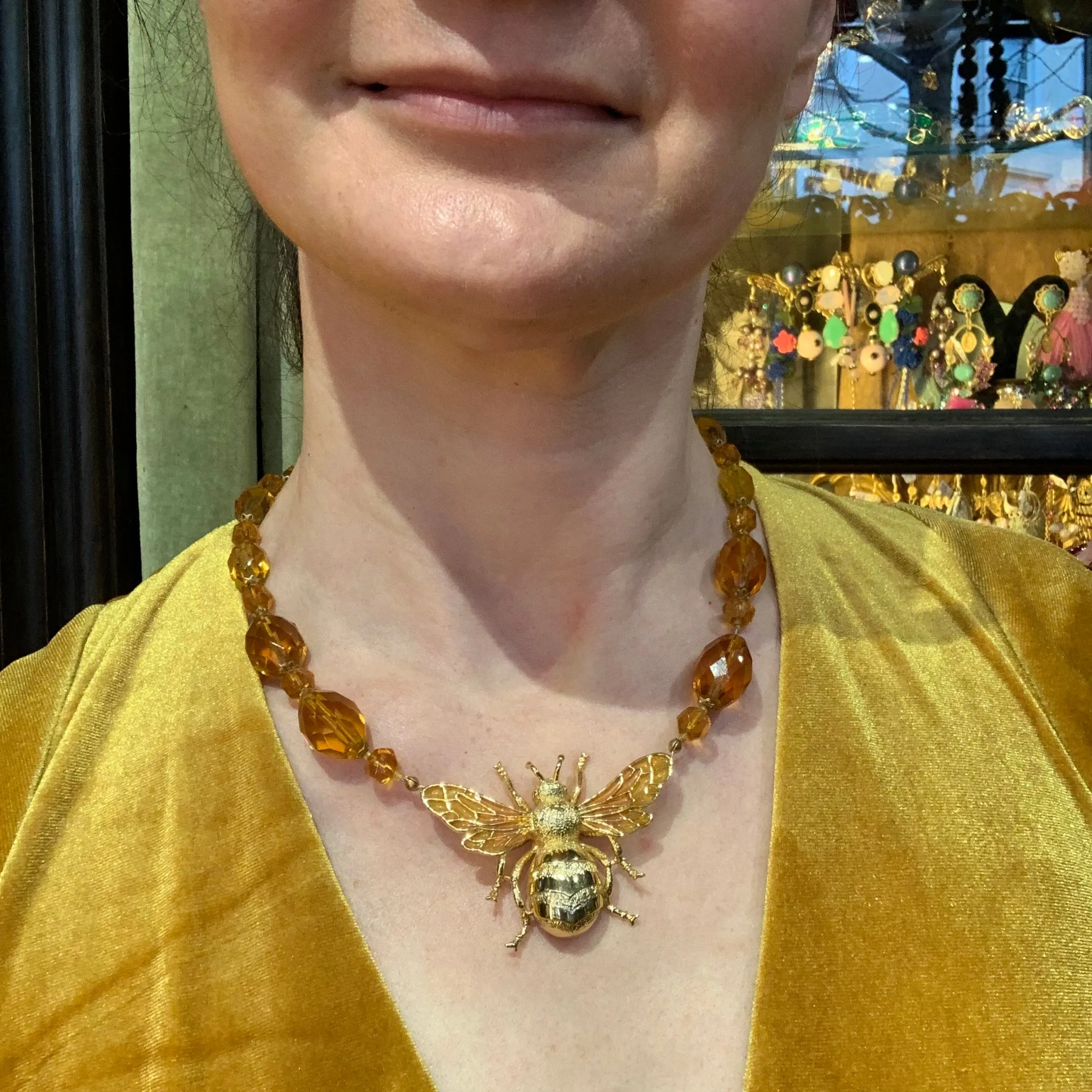 Bee Necklace Amber Glass by Bill Skinner