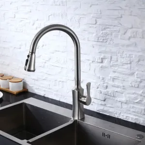 Black Pull-Out Rotating Sink Faucet for Hot and Cold Water