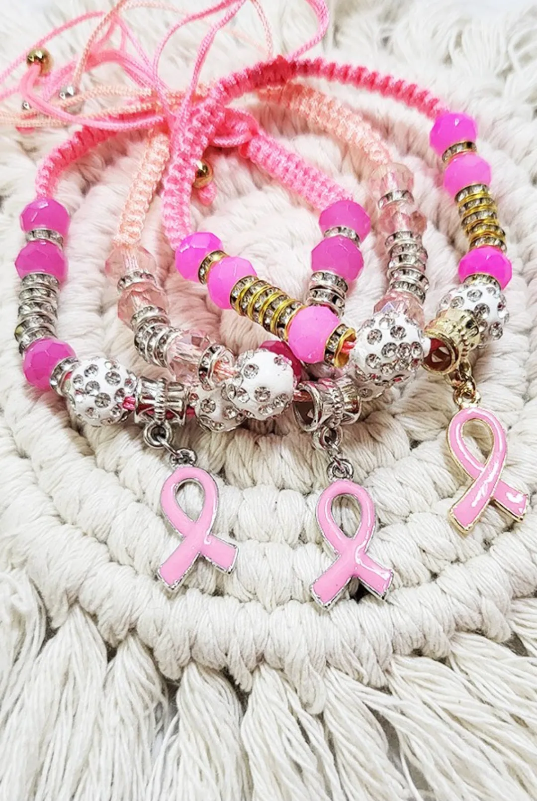 Breast Cancer Awareness Charm Adjustable Bracelet