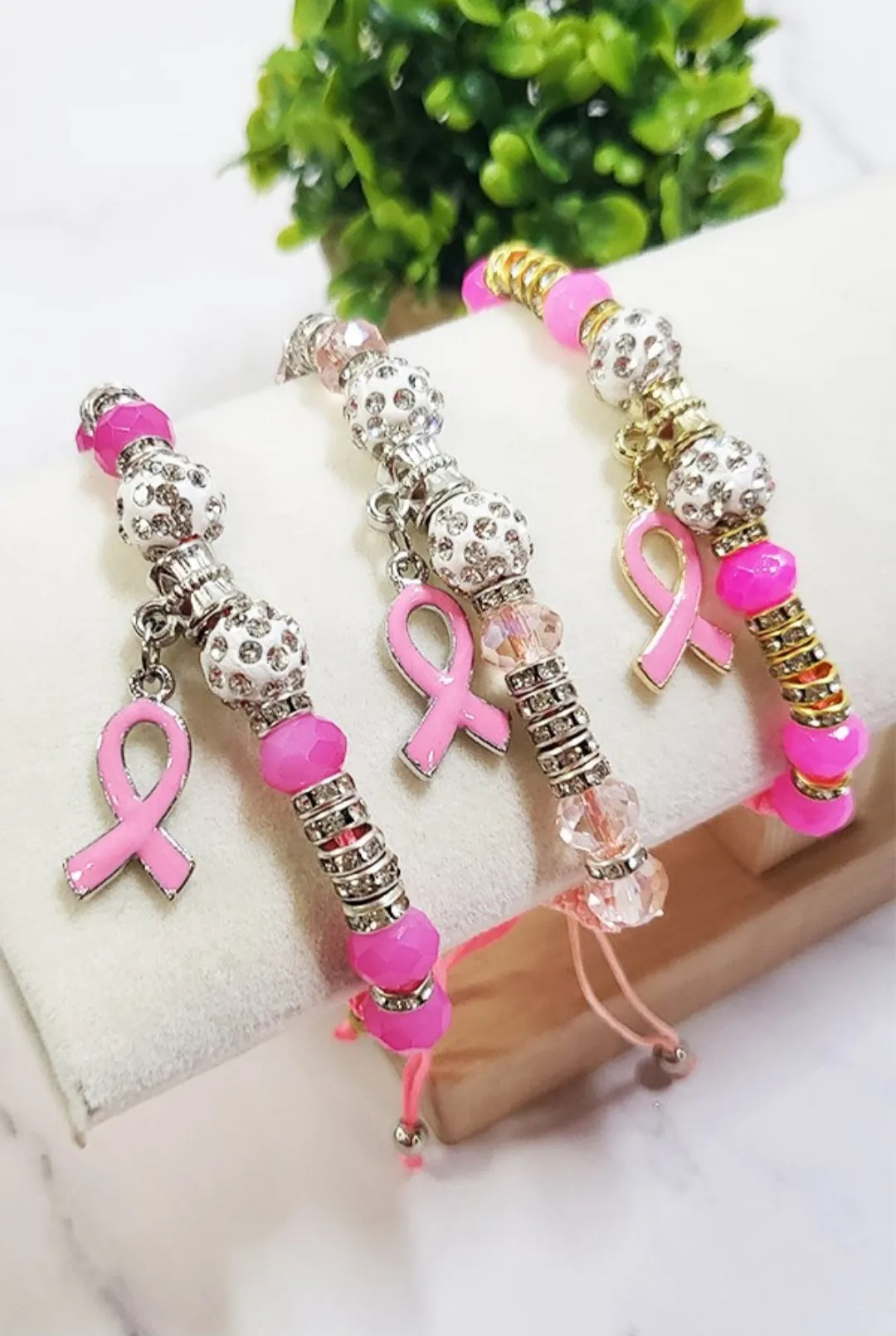 Breast Cancer Awareness Charm Adjustable Bracelet