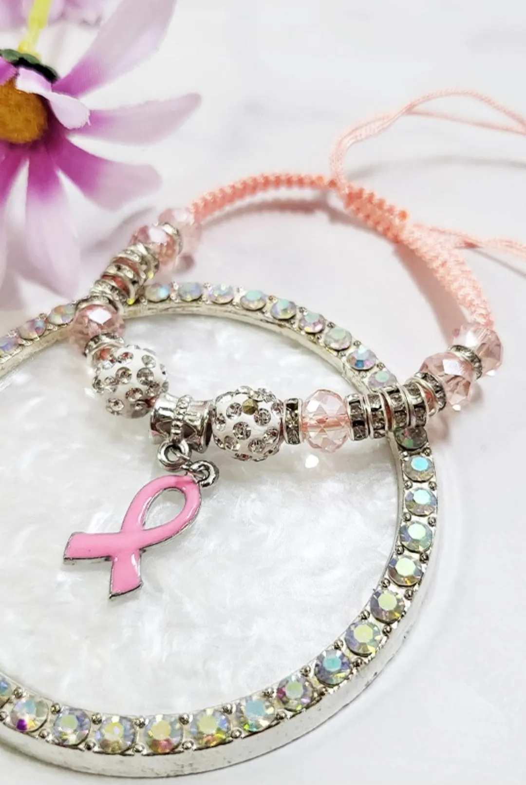 Breast Cancer Awareness Charm Adjustable Bracelet