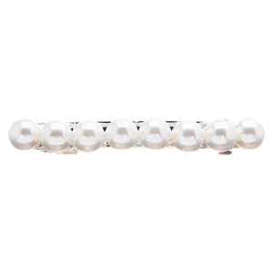Bridal Wedding Jewelry 15mm Pearl Simple Linear Hair Barrette Clip Silver Pearl
