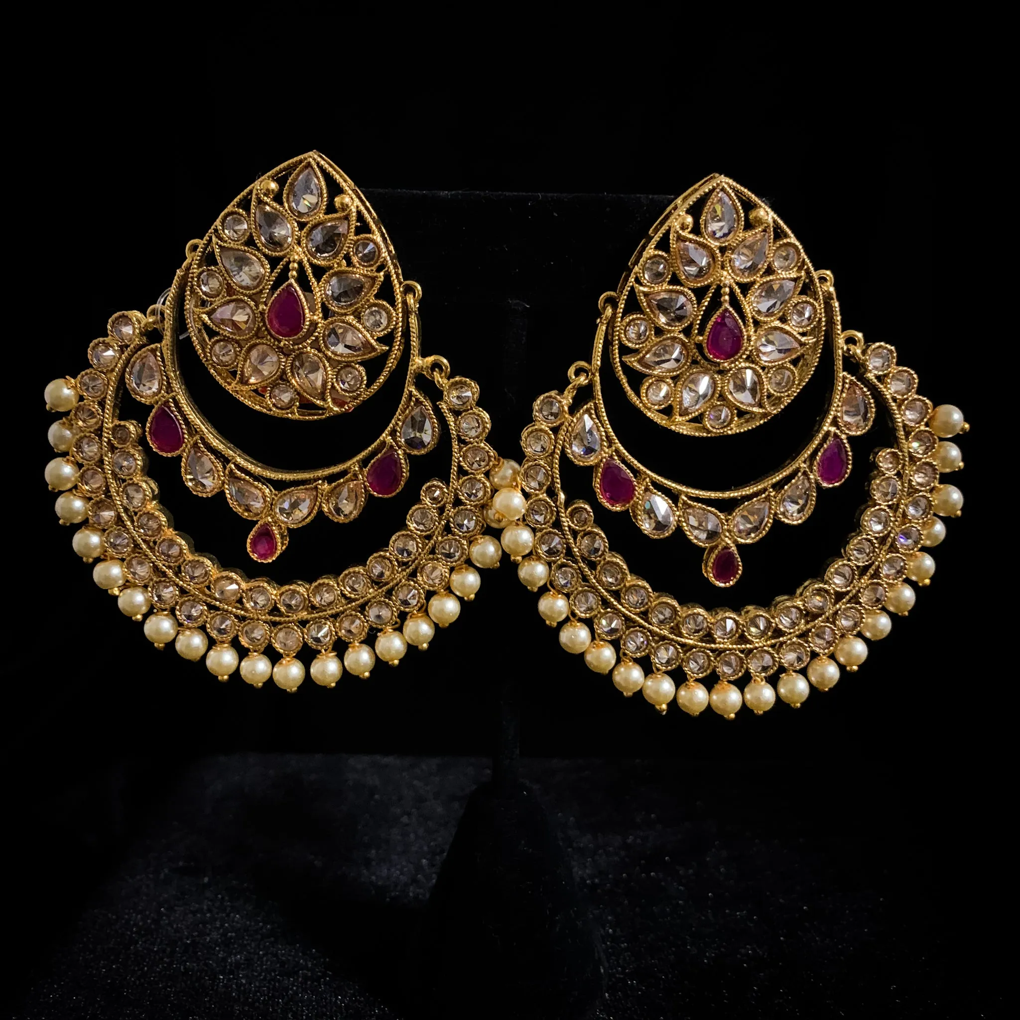 Chaandbali Antique Gold Earrings with Champagne color CZ stones