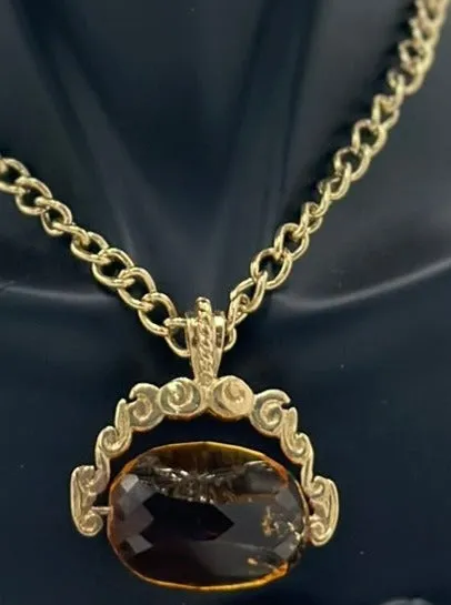 Cherish Love: Vintage 9ct Yellow Gold Citrine Spinner Pendant & Chain