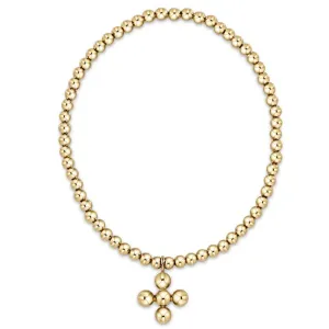 Classic Gold 3mm Beaded Bracelet With Beaded Signature Cross Charm