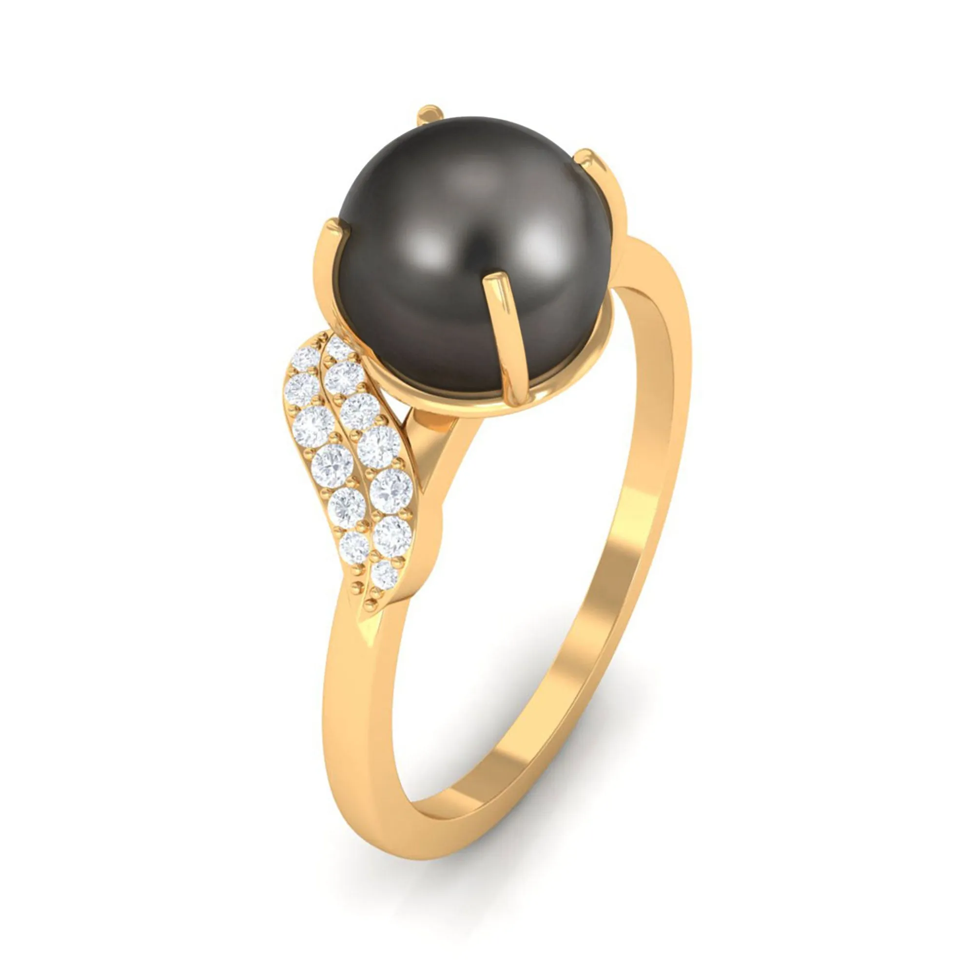 Classic Tahitian Pearl Solitaire Engagement Ring with Diamond Leaf