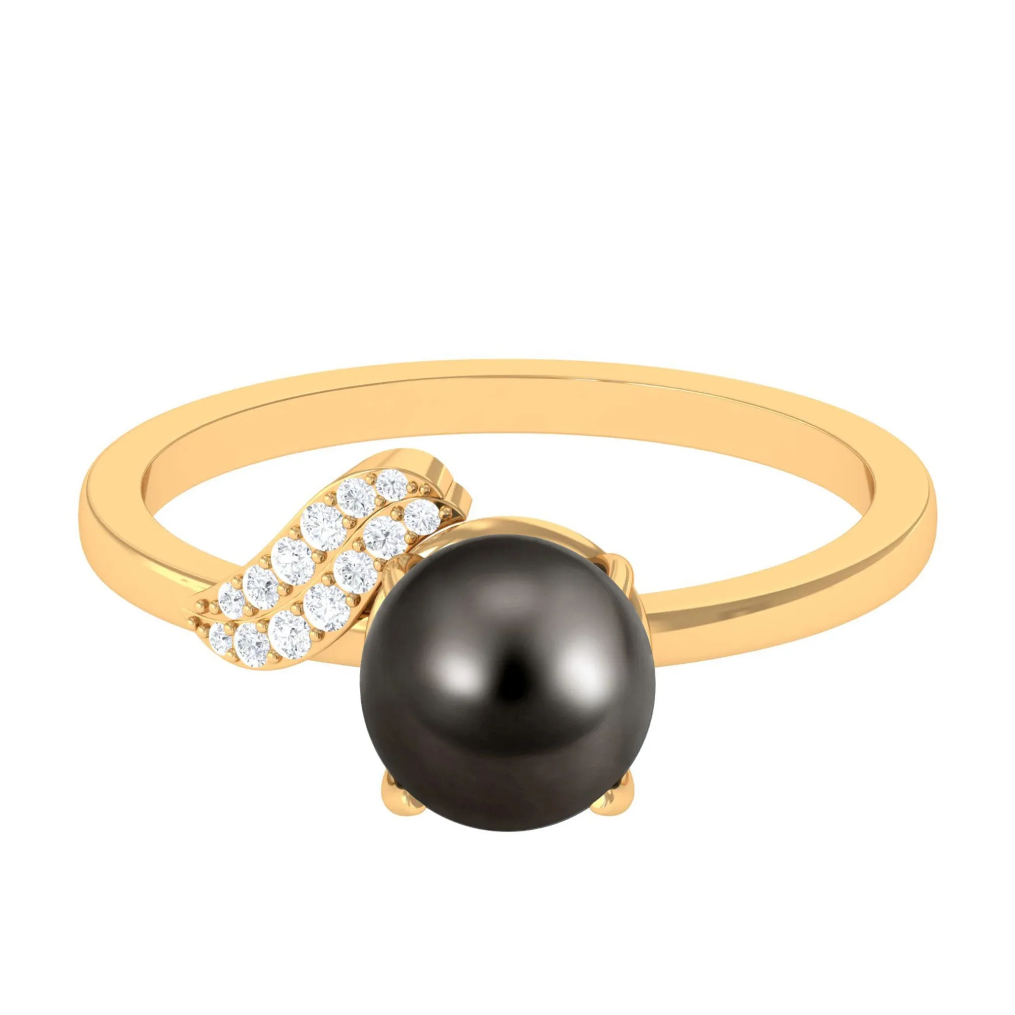 Classic Tahitian Pearl Solitaire Engagement Ring with Diamond Leaf