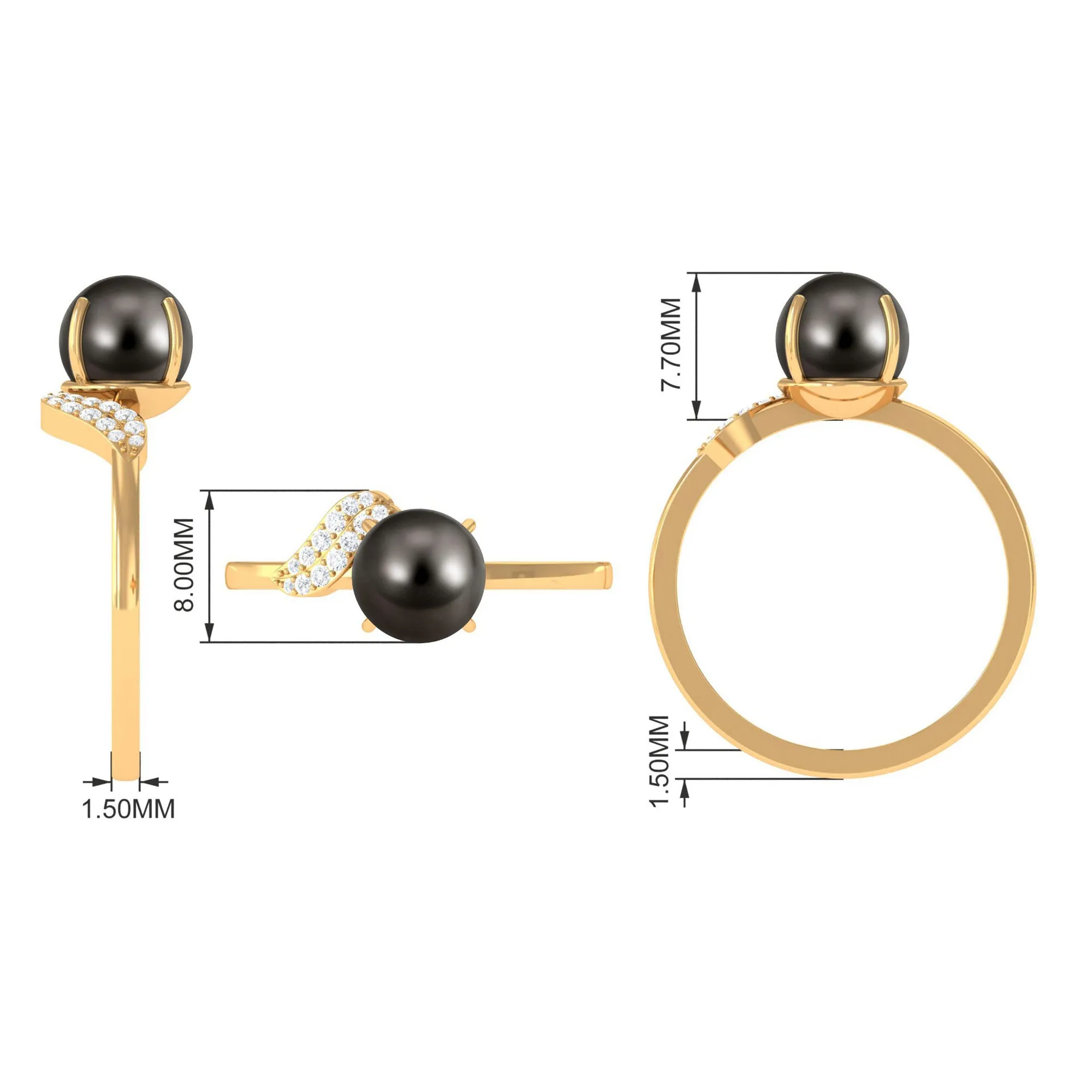 Classic Tahitian Pearl Solitaire Engagement Ring with Diamond Leaf