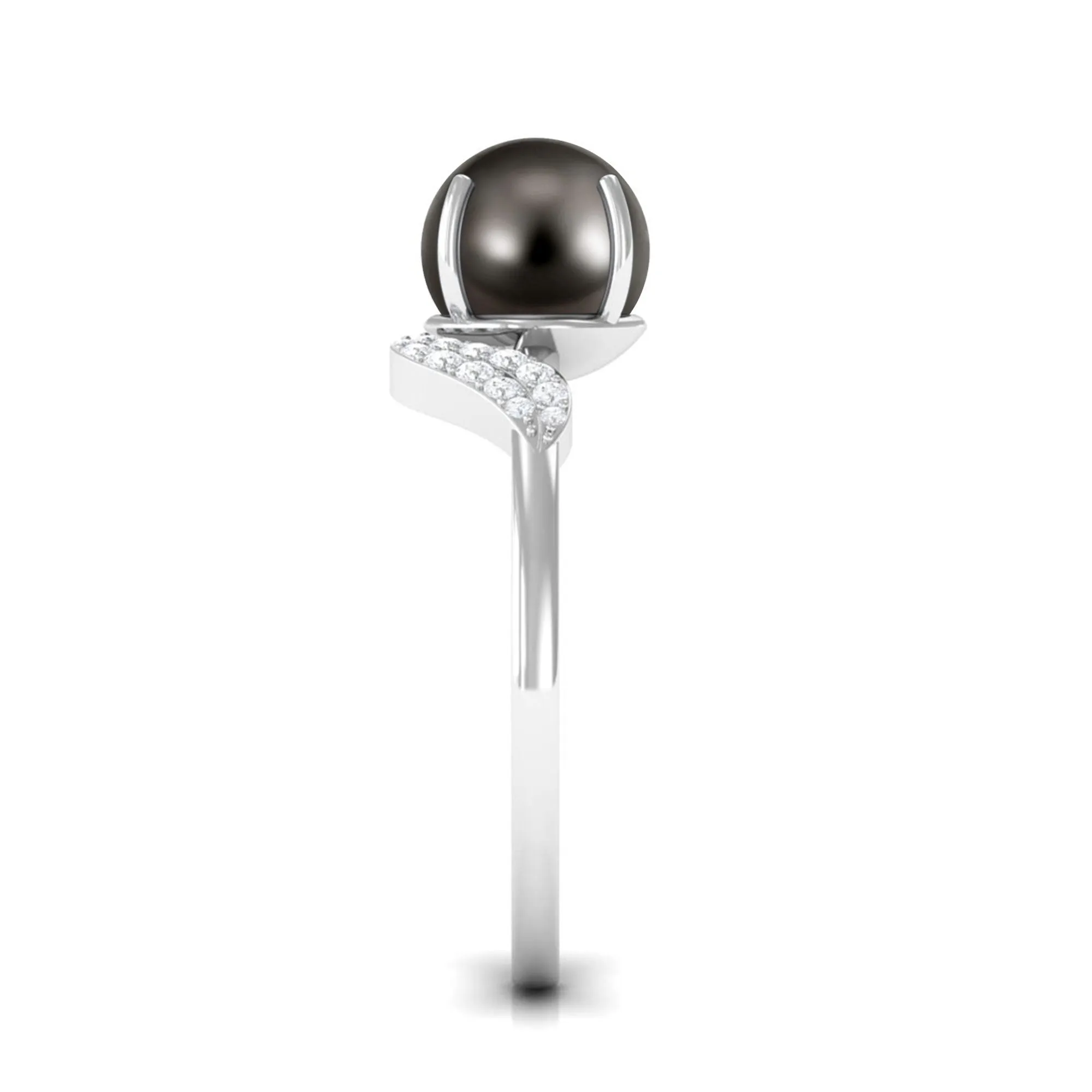 Classic Tahitian Pearl Solitaire Engagement Ring with Diamond Leaf