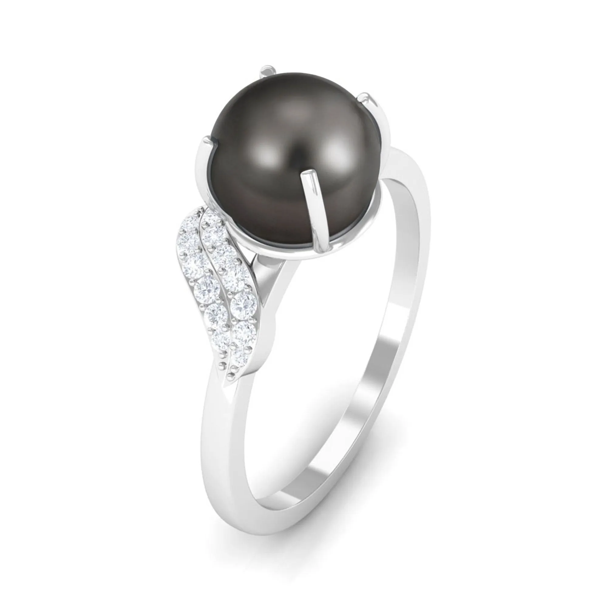 Classic Tahitian Pearl Solitaire Engagement Ring with Diamond Leaf