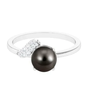Classic Tahitian Pearl Solitaire Engagement Ring with Diamond Leaf