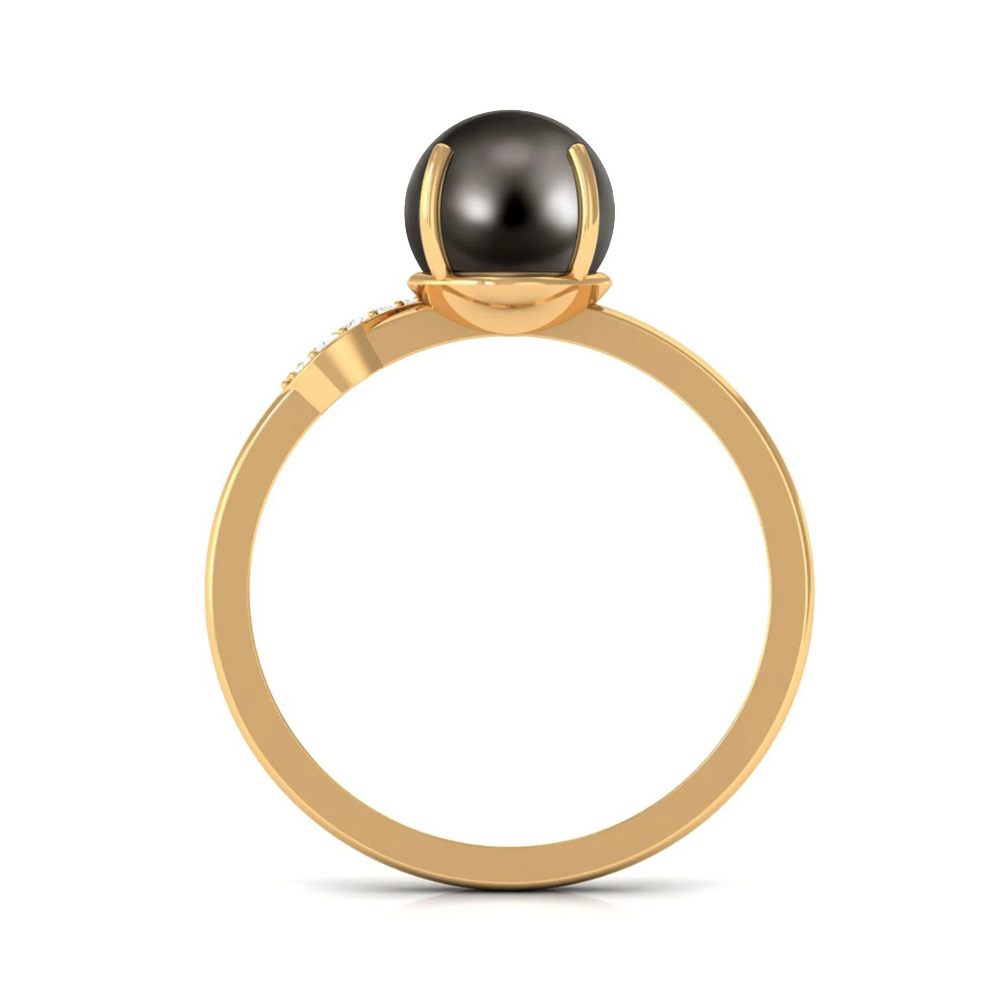 Classic Tahitian Pearl Solitaire Engagement Ring with Diamond Leaf