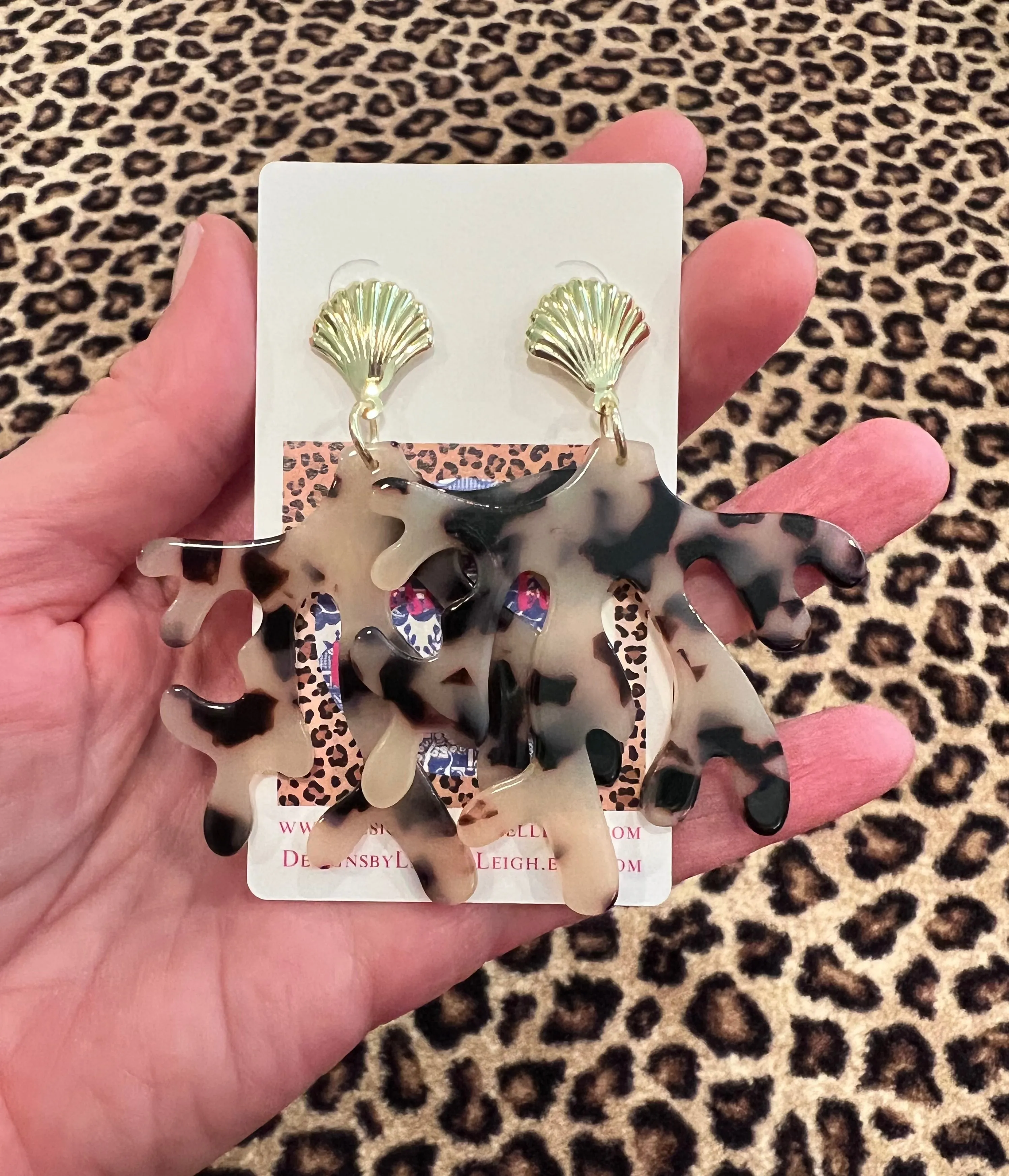 Coastal Tortoise Shell Coral Earrings