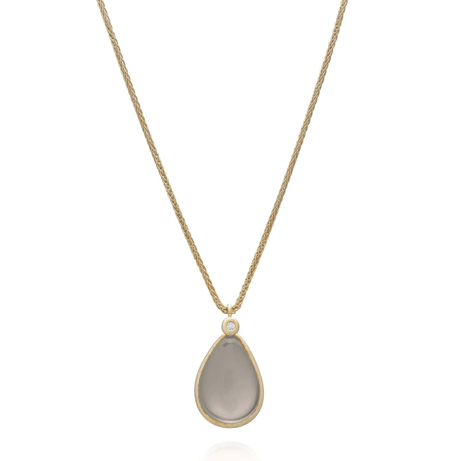 Color Collection 14KT YG Tear Drop Gray Moonstone & Diamonds Pendant Necklace